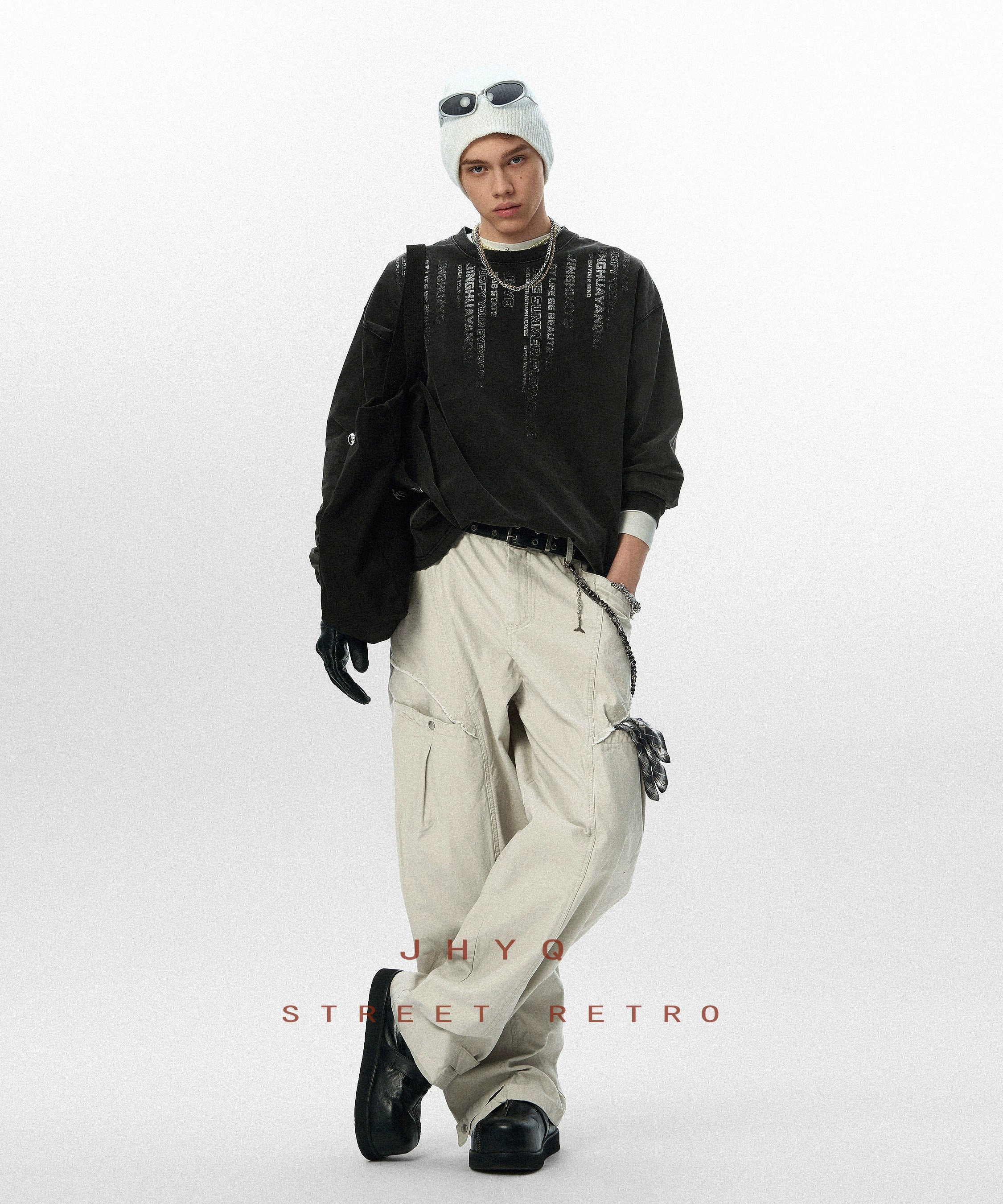 【代码】JHYQ秋季新款320G重磅美式水洗长袖T恤男士圆领休闲卫衣