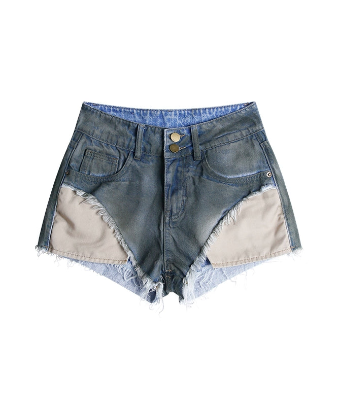 野生zero复古水洗高腰毛边牛仔短裤女夏设计感小众辣妹显瘦热裤子