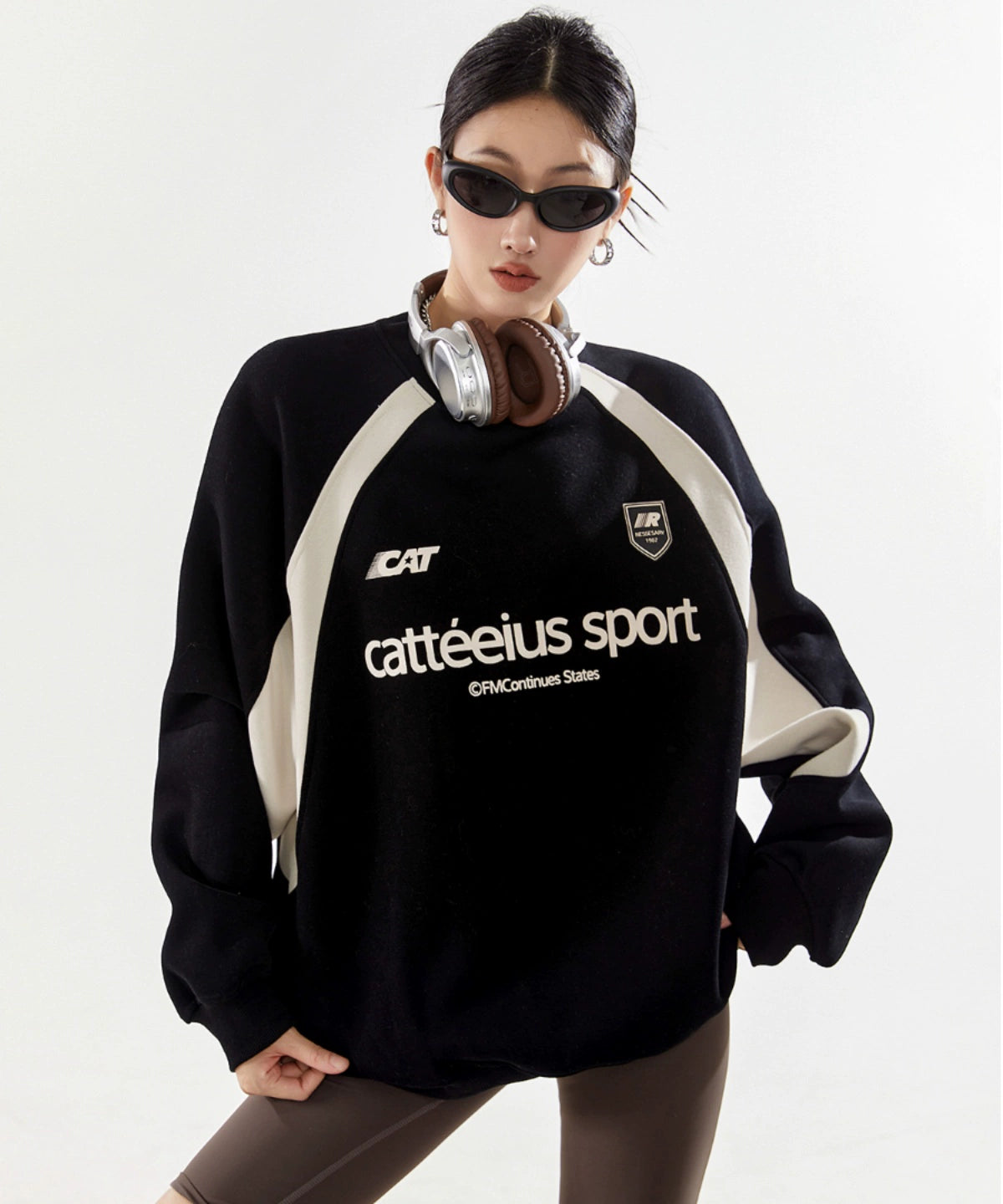 ICH MODE 美式复古圆领卫衣女秋2025新款长袖上衣外套oversize