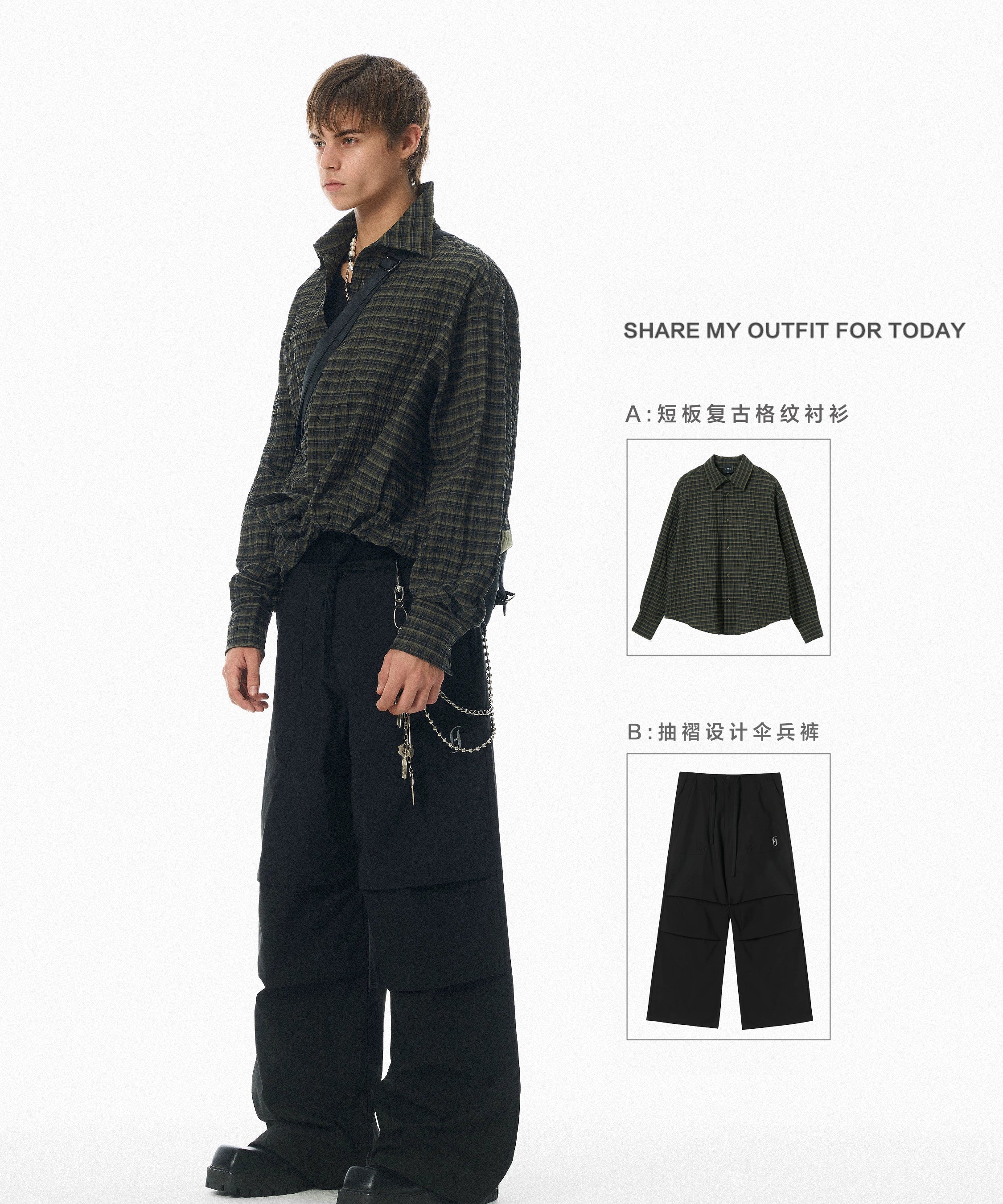 【限时特价】JHYQ春秋美式褶皱伞兵工装裤男潮牌宽松可束脚休闲裤