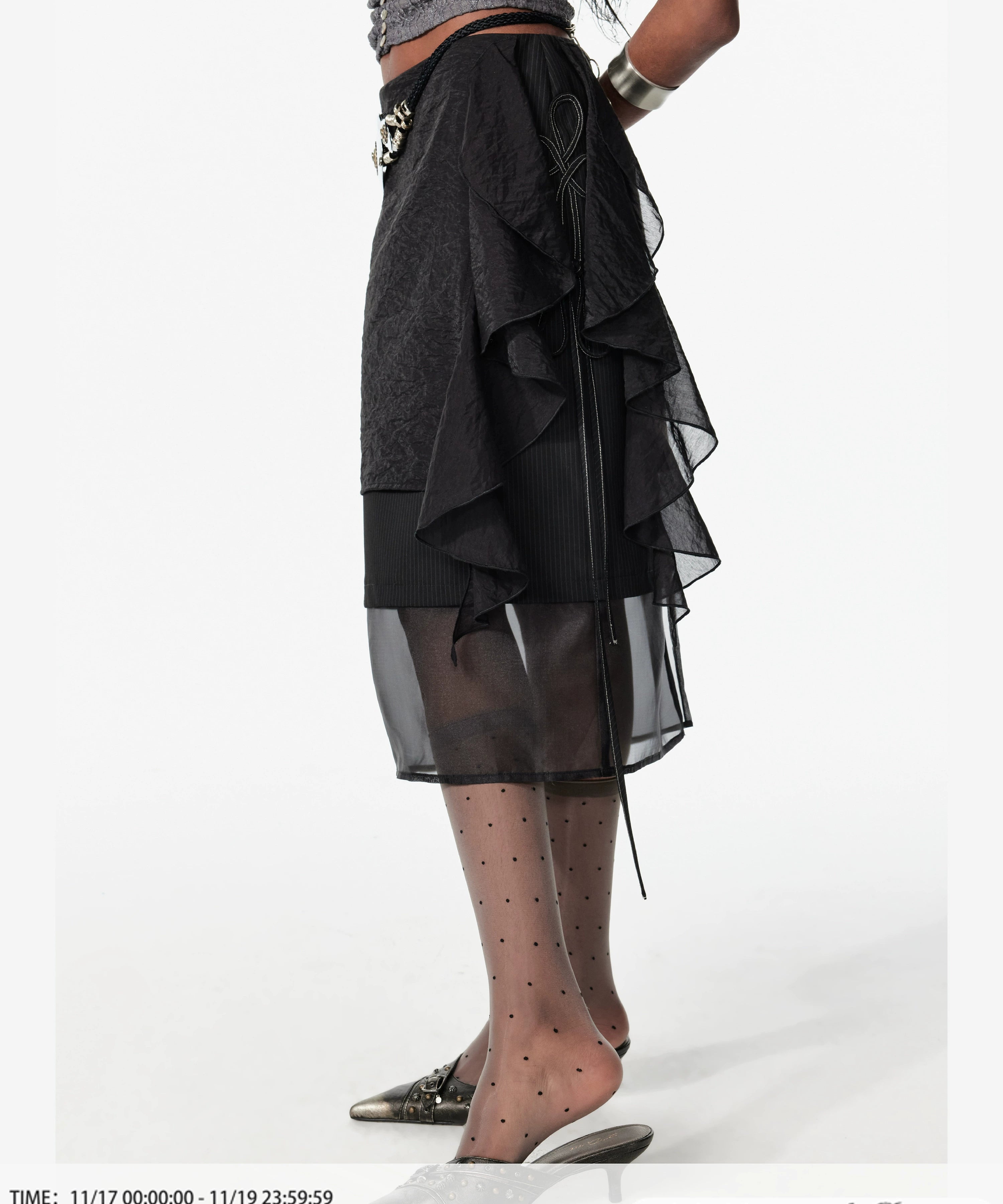 2th Desire叠穿多层撞色薄雾少女绑带设计感短款网纱西装半身裙女