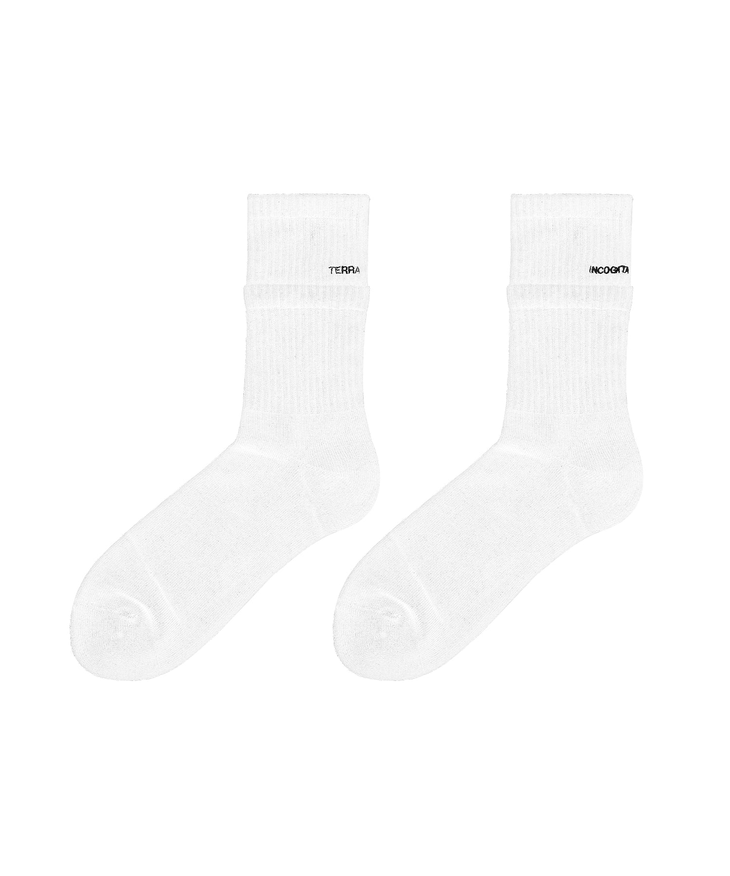 长绒棉吸汗透气黑白双色假两层品牌英文刺绣长袜TERRAINCOGNITA