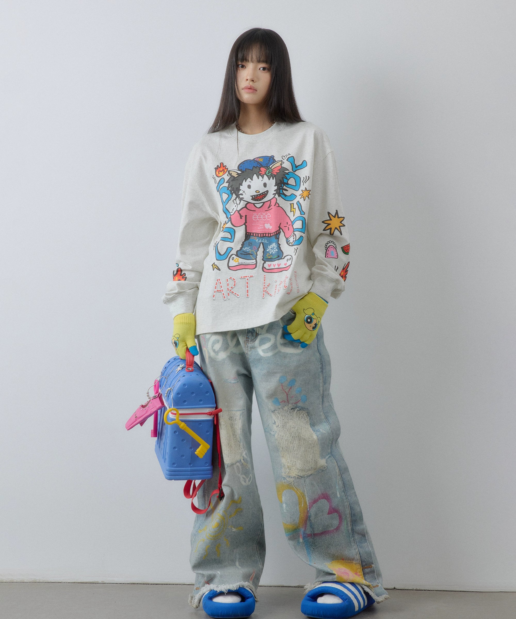 “艺术凯蒂”| eeee恶搞插画手绘涂鸦长袖T恤宽松潮流卫衣打底衫