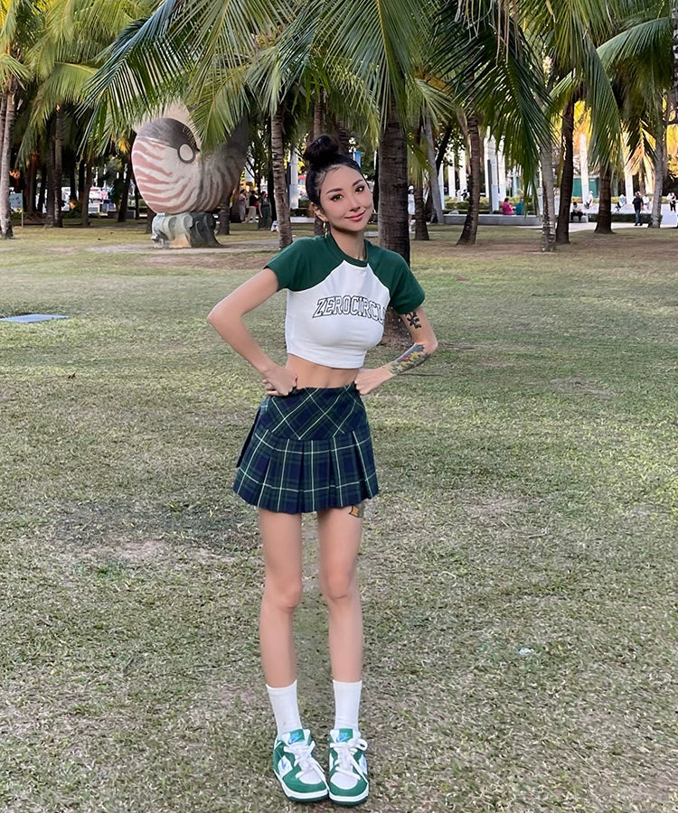 野生zero 红色格子百褶裙女夏季高腰a字设计感小众辣妹半身短裙子