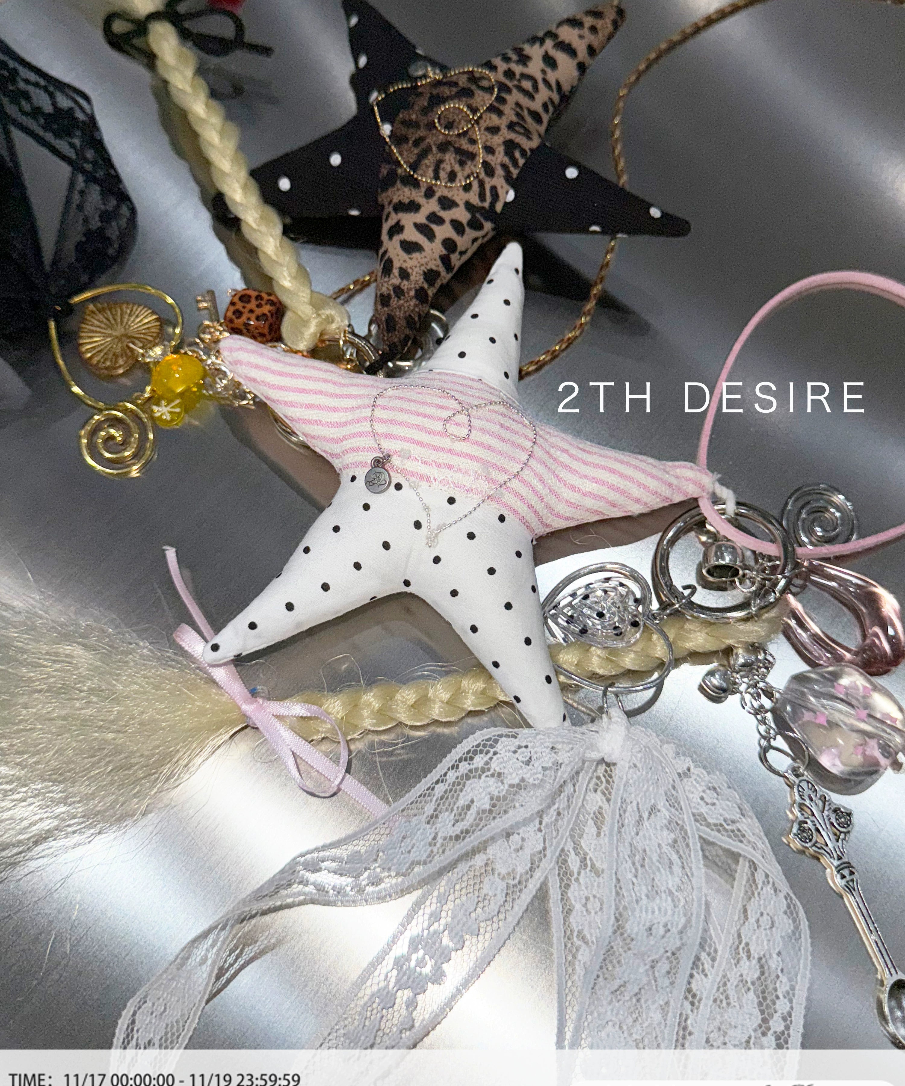 2th Desire手工编制波点豹纹撞色五角星爱心编发蕾丝飘带包挂项链