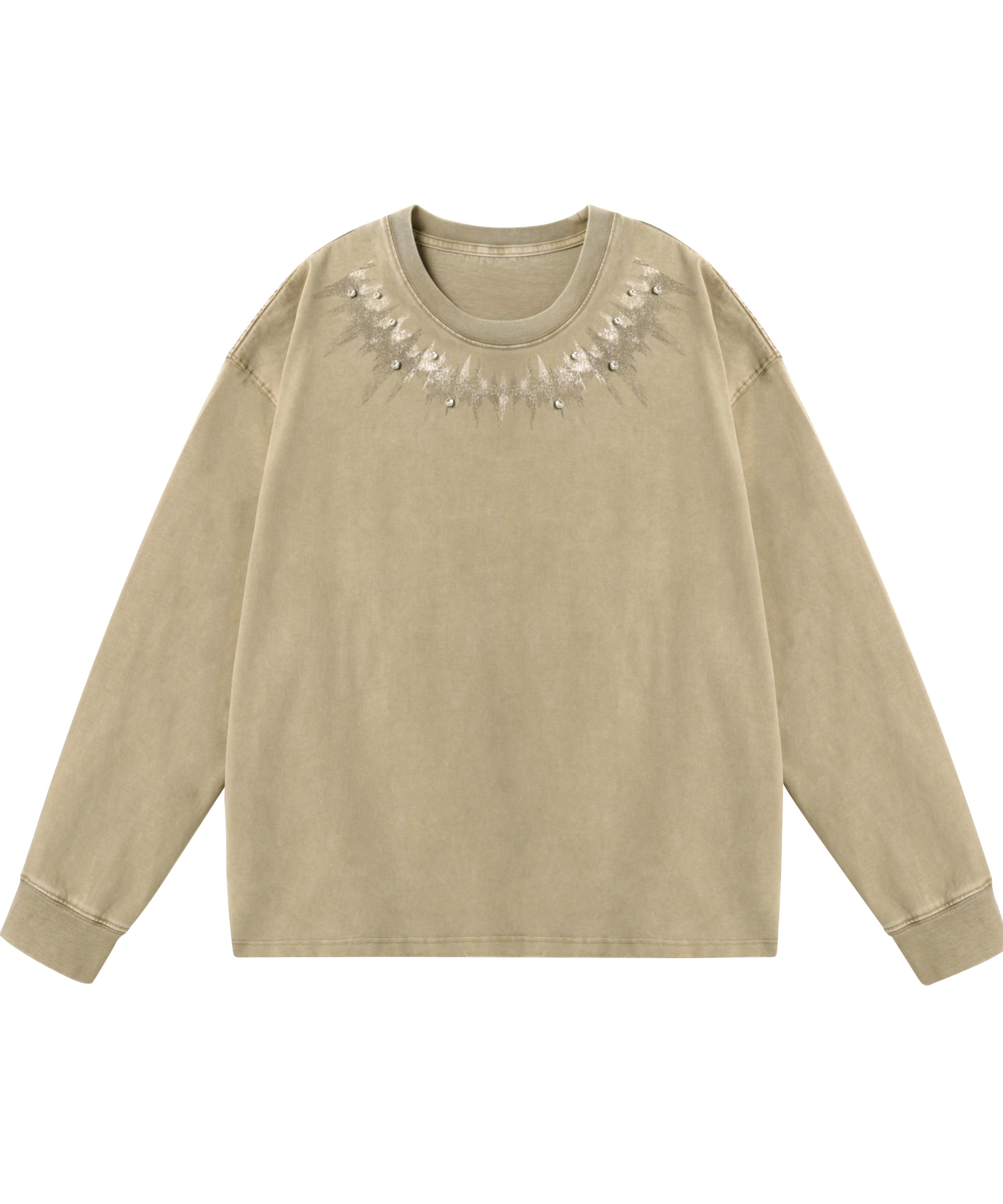 脉冲波丨JHYQ美式复古印花水洗重磅320g长袖T恤男宽松镶钻卫衣衫