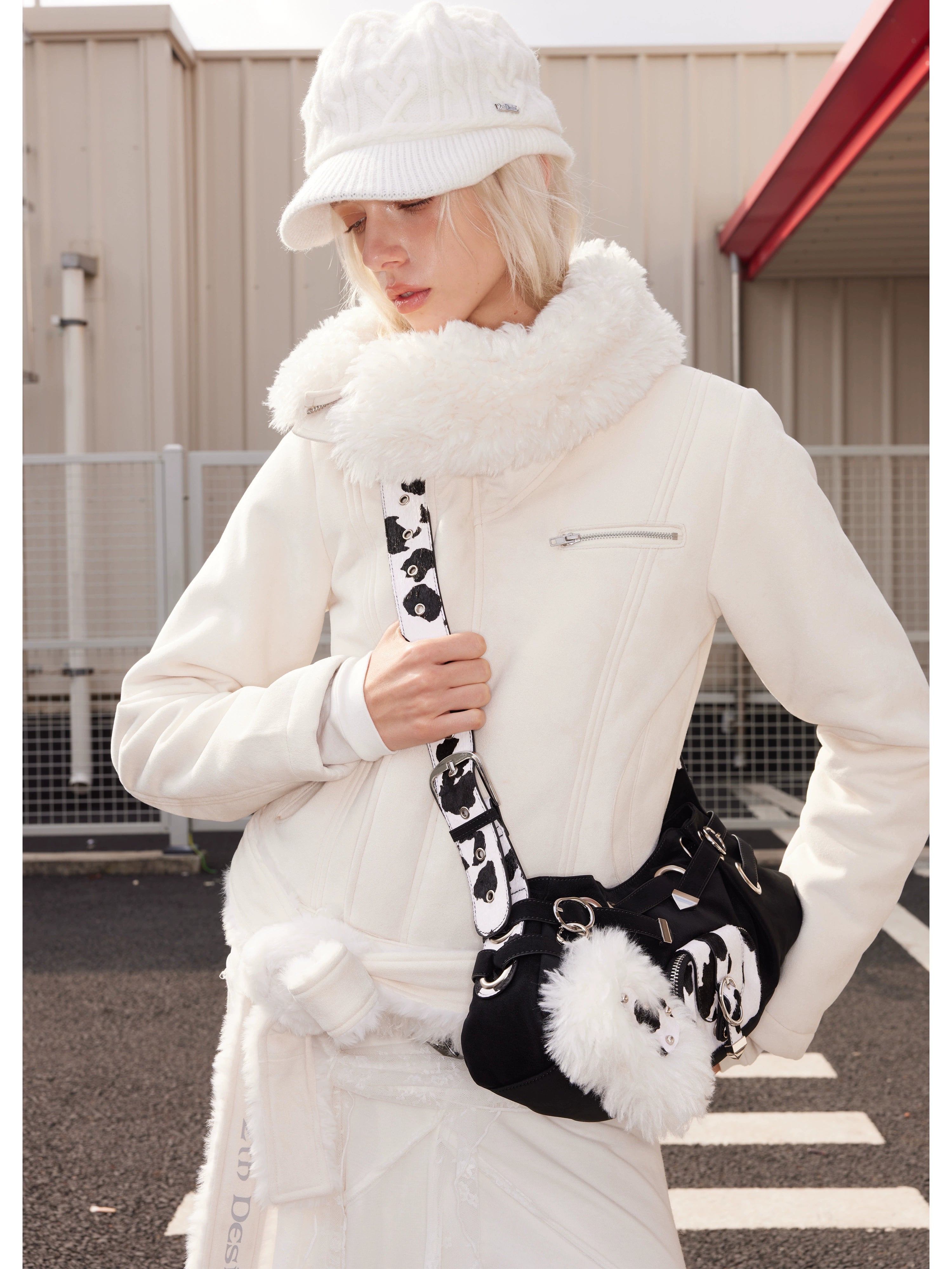 【季末七折】2th Desire重工真皮马毛设计腋下包气眼铆钉斜挎饺包