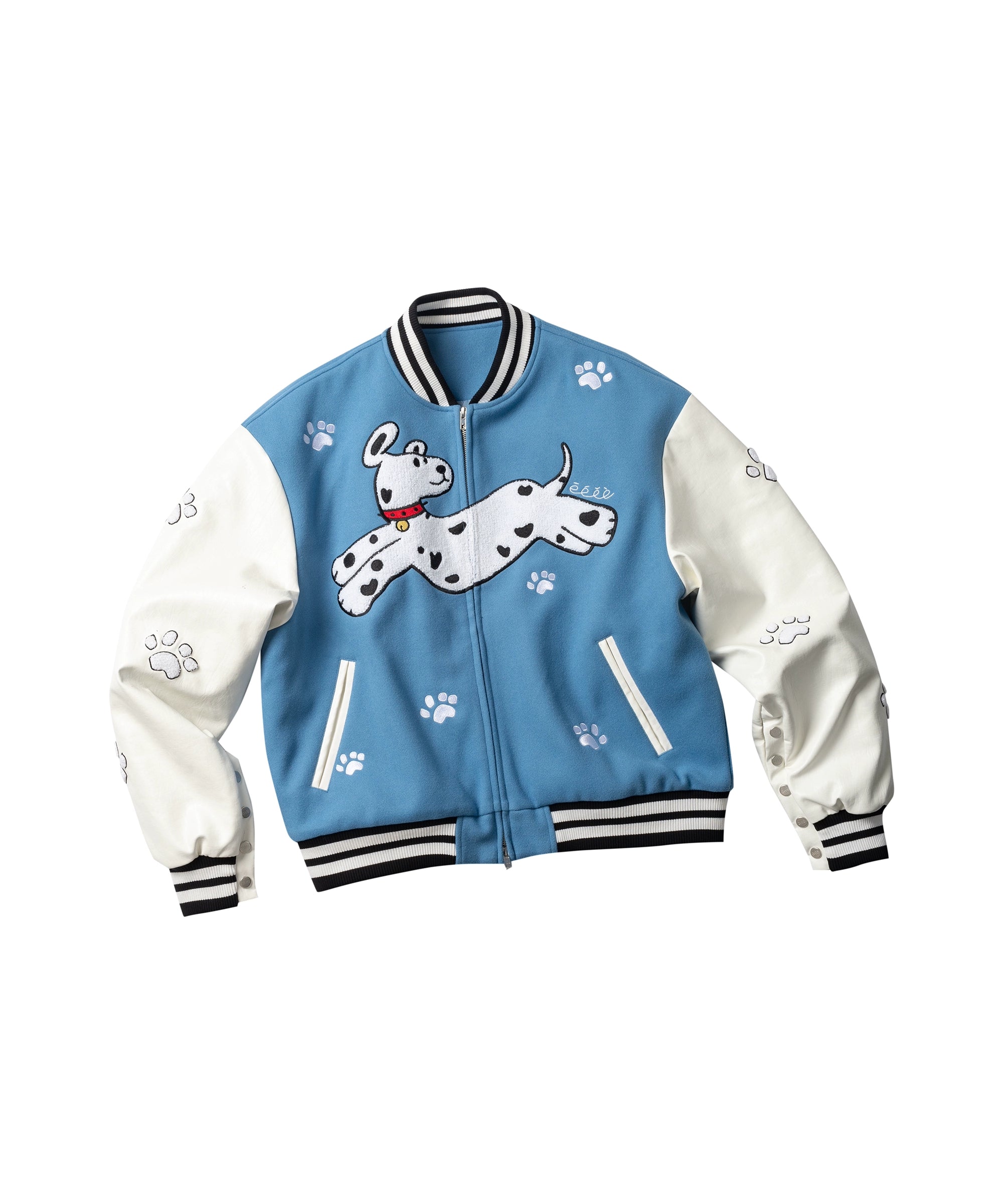 “逃跑小狗” | eeeeArtmonster24FW斑点狗蓝白棒球服棉外套夹克