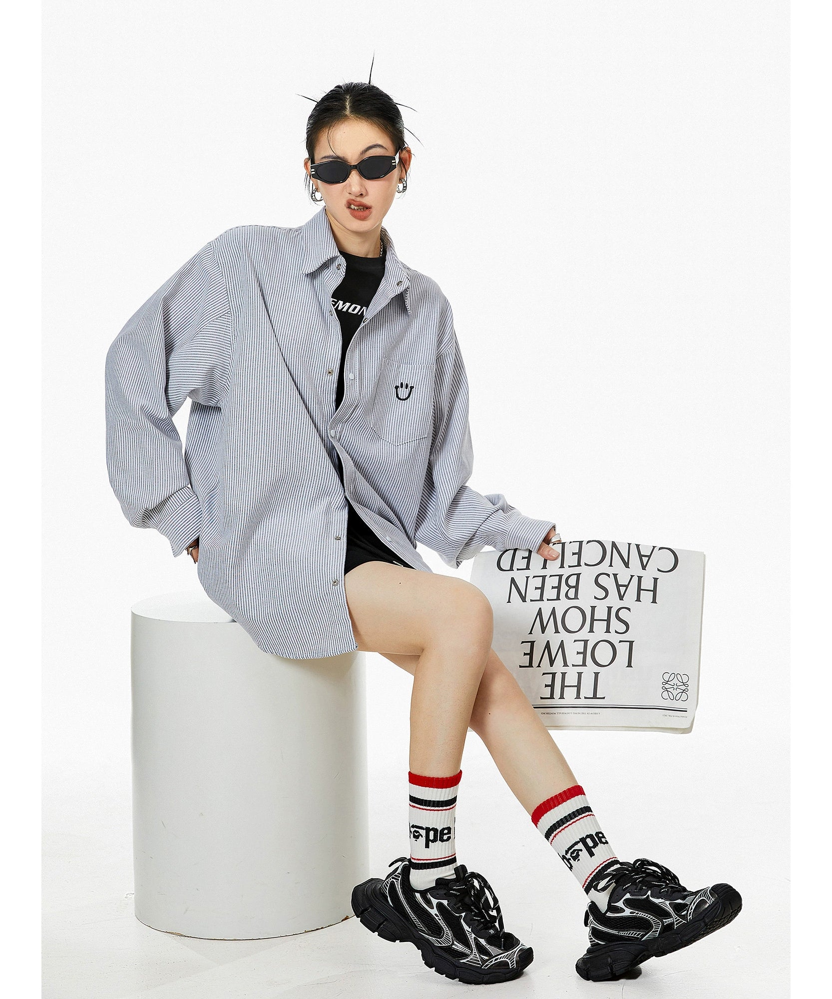 ICH MODE 美式复古条纹衬衫女秋2025新款宽松流行衬衣外套上衣