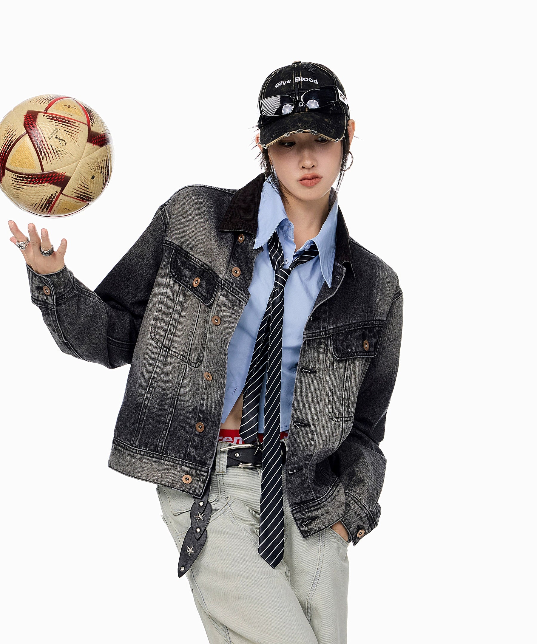 ICH MODE 美式复古水洗做旧牛仔外套女2025秋冬新款翻领夹克上衣