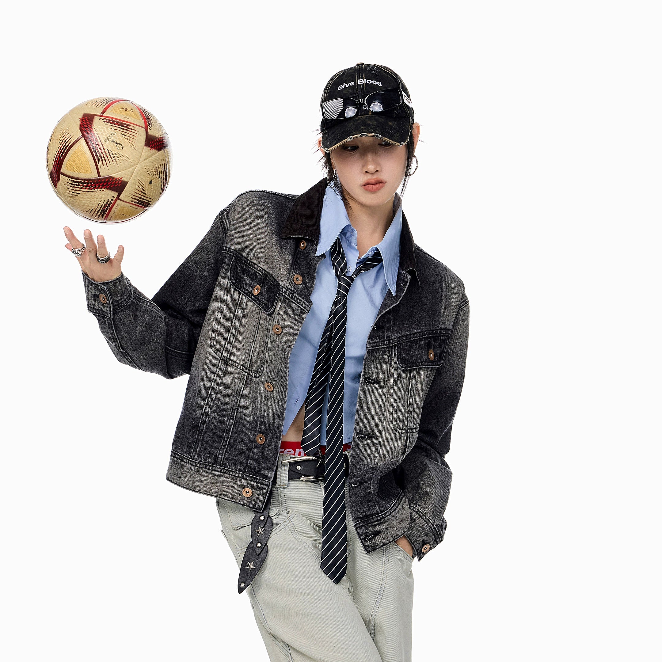 ICH MODE 美式复古水洗做旧牛仔外套女2025秋冬新款翻领夹克上衣