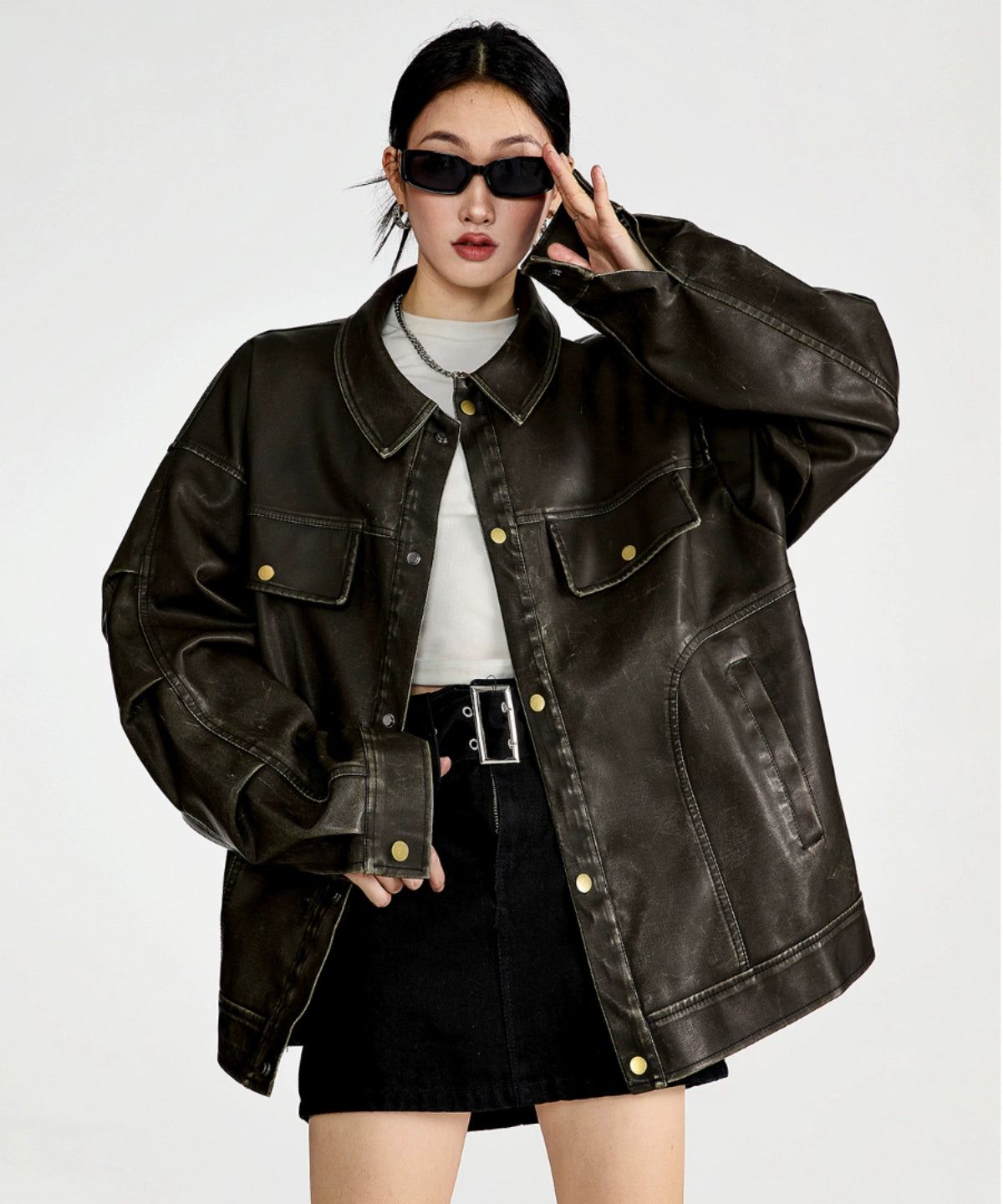 ICH MODE 美式复古皮衣外套女秋冬款2025新款宽松休闲百搭皮夹克