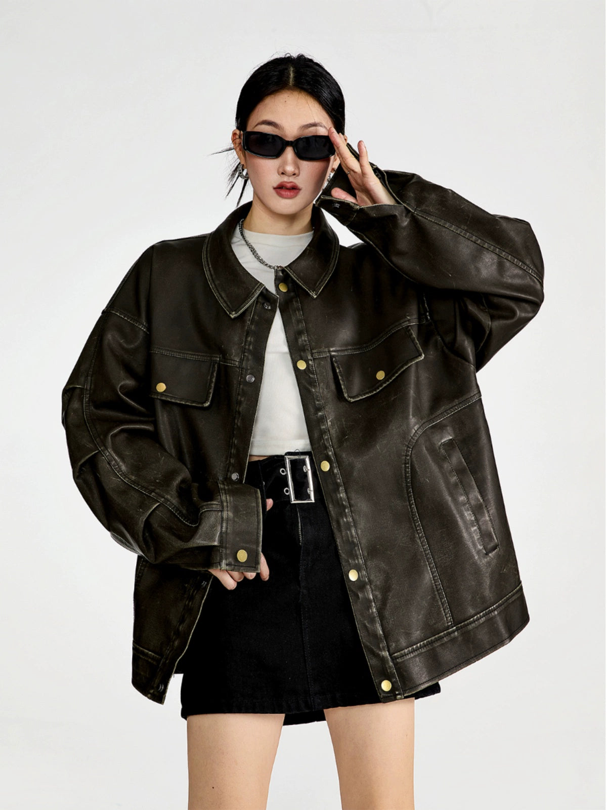 ICH MODE 美式复古皮衣外套女秋冬款2025新款宽松休闲百搭皮夹克
