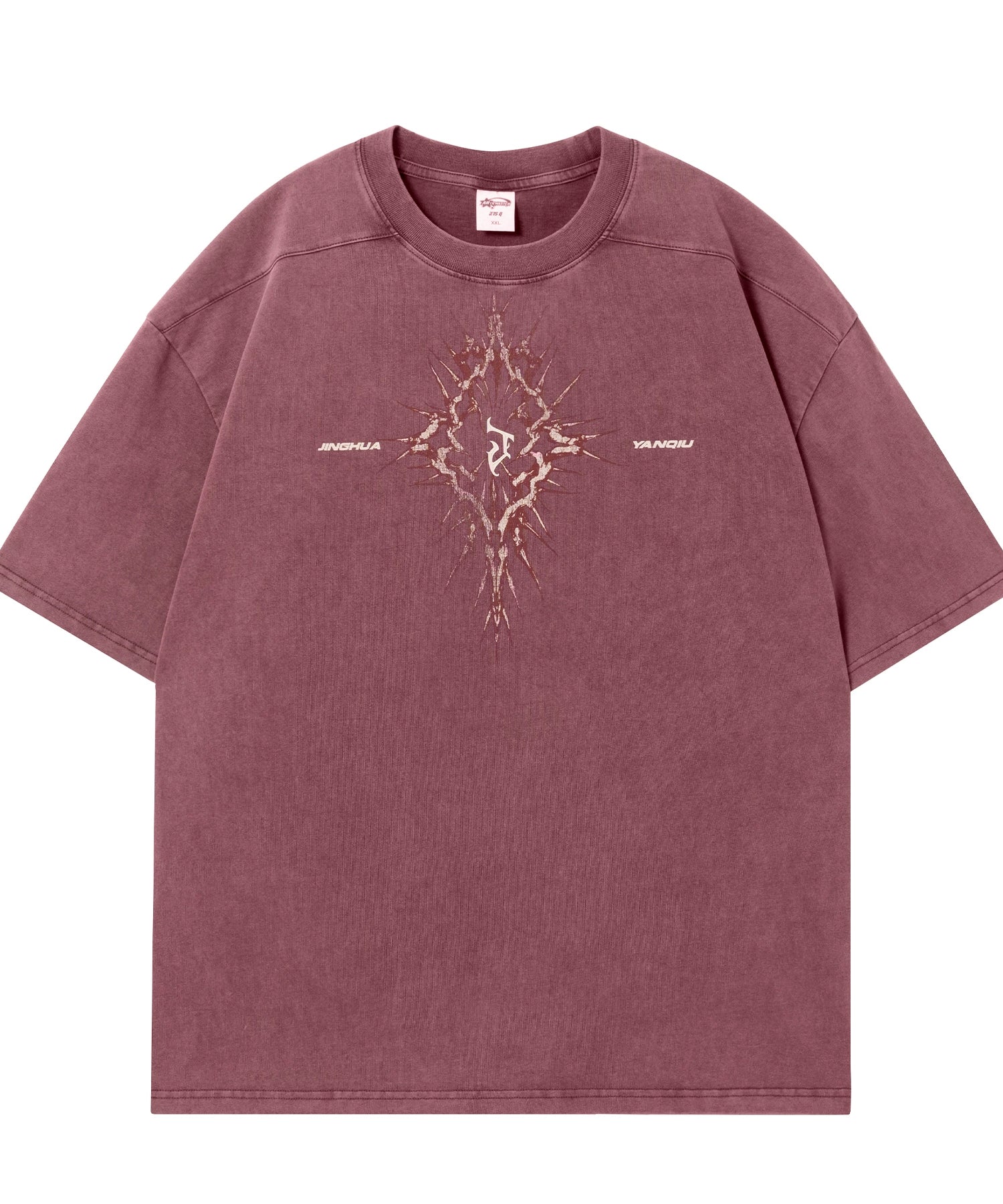 【荆棘系列】JHYQ275g复古水洗做旧圆领短袖t恤男美式宽松潮上衣