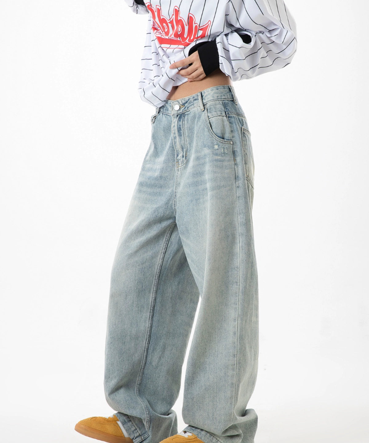 ICH MODE 美式复古宽松牛仔裤女2025新款直筒阔腿工装裤休闲裤子