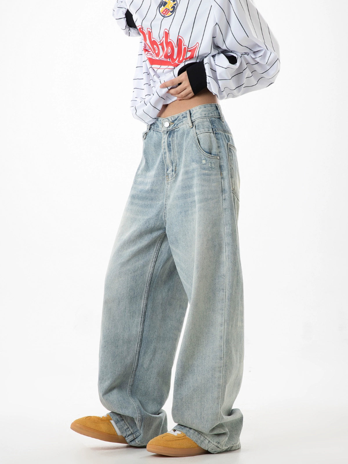 ICH MODE 美式复古宽松牛仔裤女2025新款直筒阔腿工装裤休闲裤子