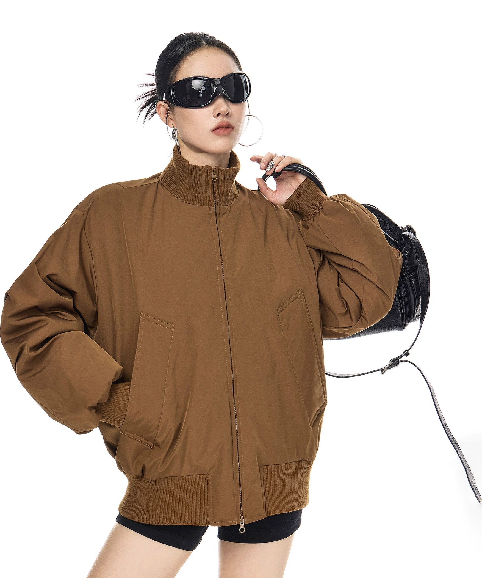 ICH MODE 90白鸭绒美式立领黑色轻薄羽绒服女冬季保暖宽松外套