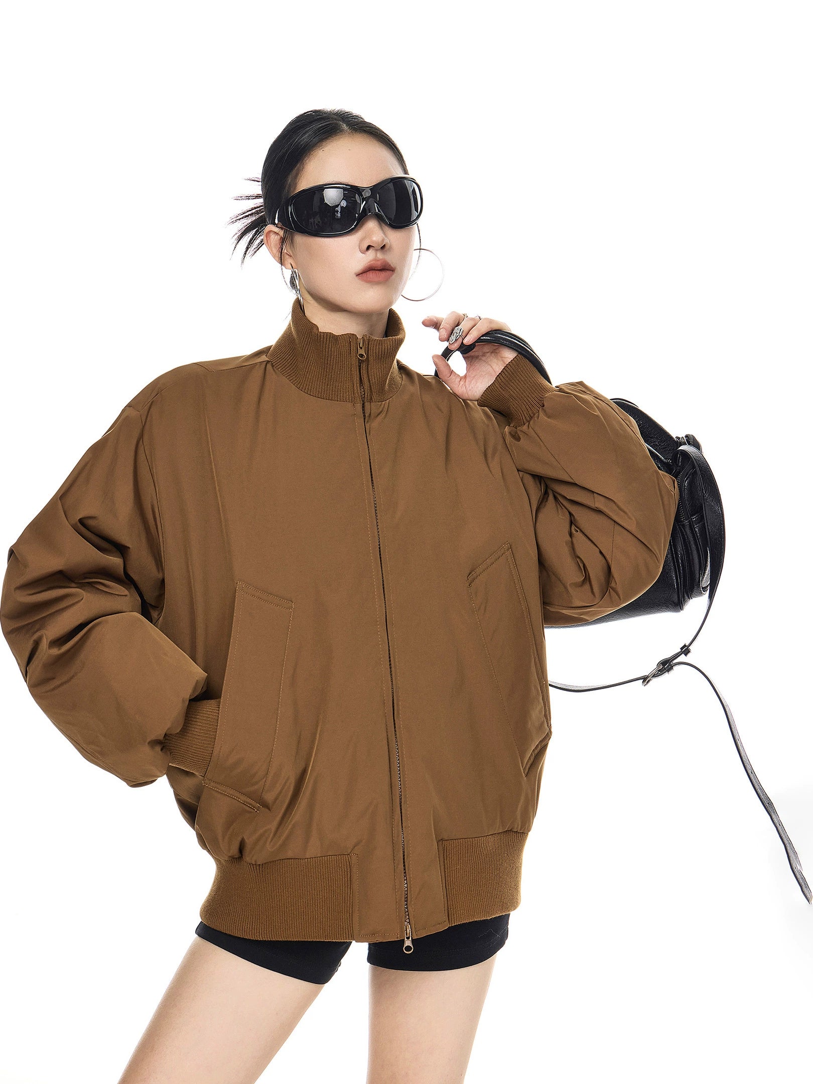 ICH MODE 90白鸭绒美式立领黑色轻薄羽绒服女冬季保暖宽松外套