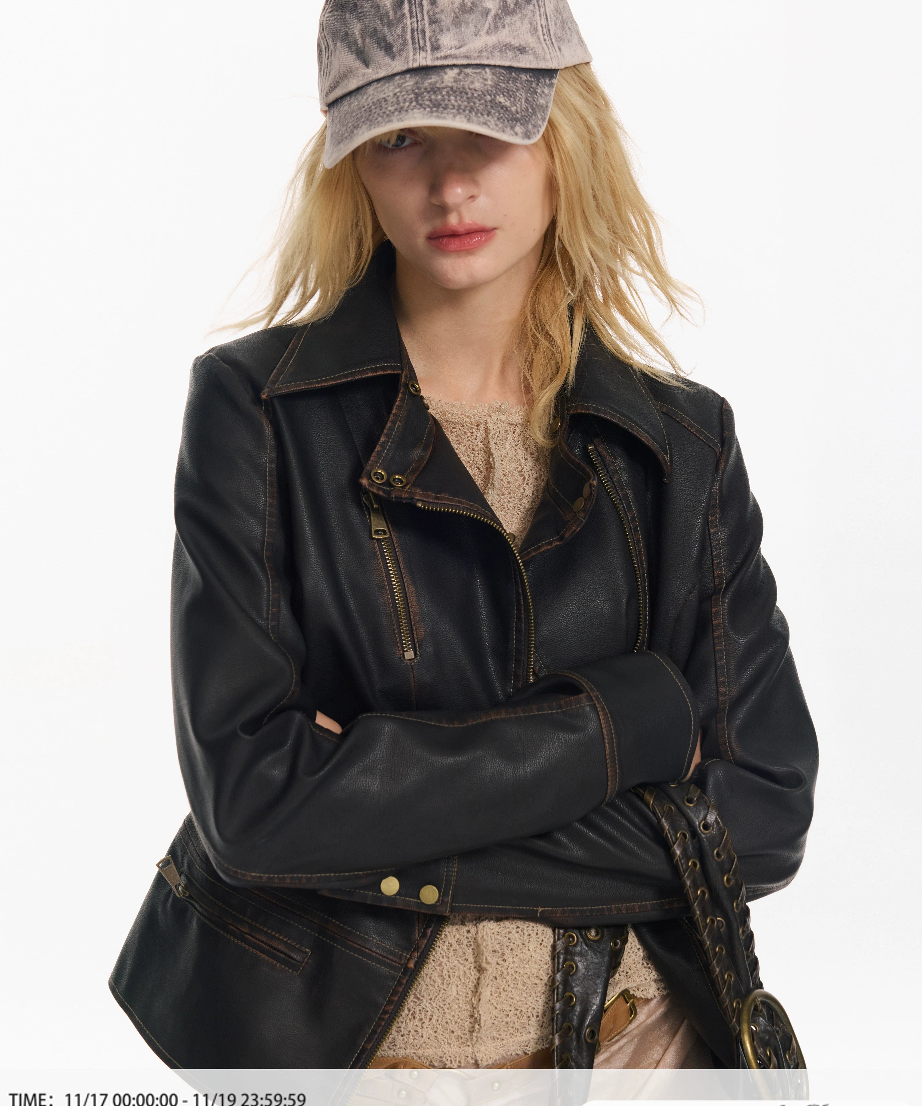 2th Desire美式复古辣妹修身机车服设计感朋克短款皮夹克外套上衣