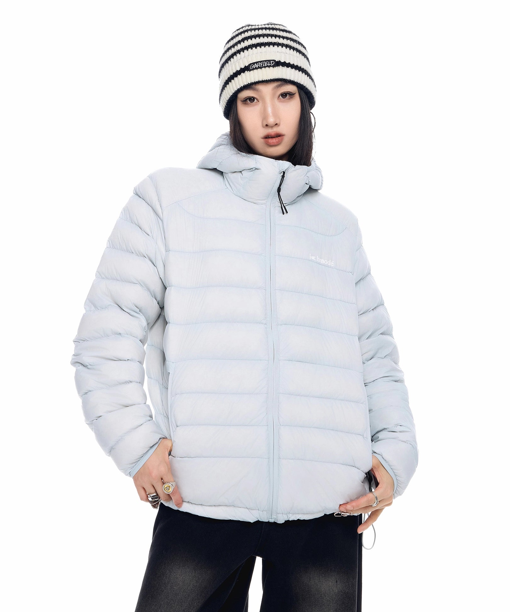 ICH MODE 90白鸭绒美式复古轻薄排骨羽绒服女冬季保暖连帽短外套