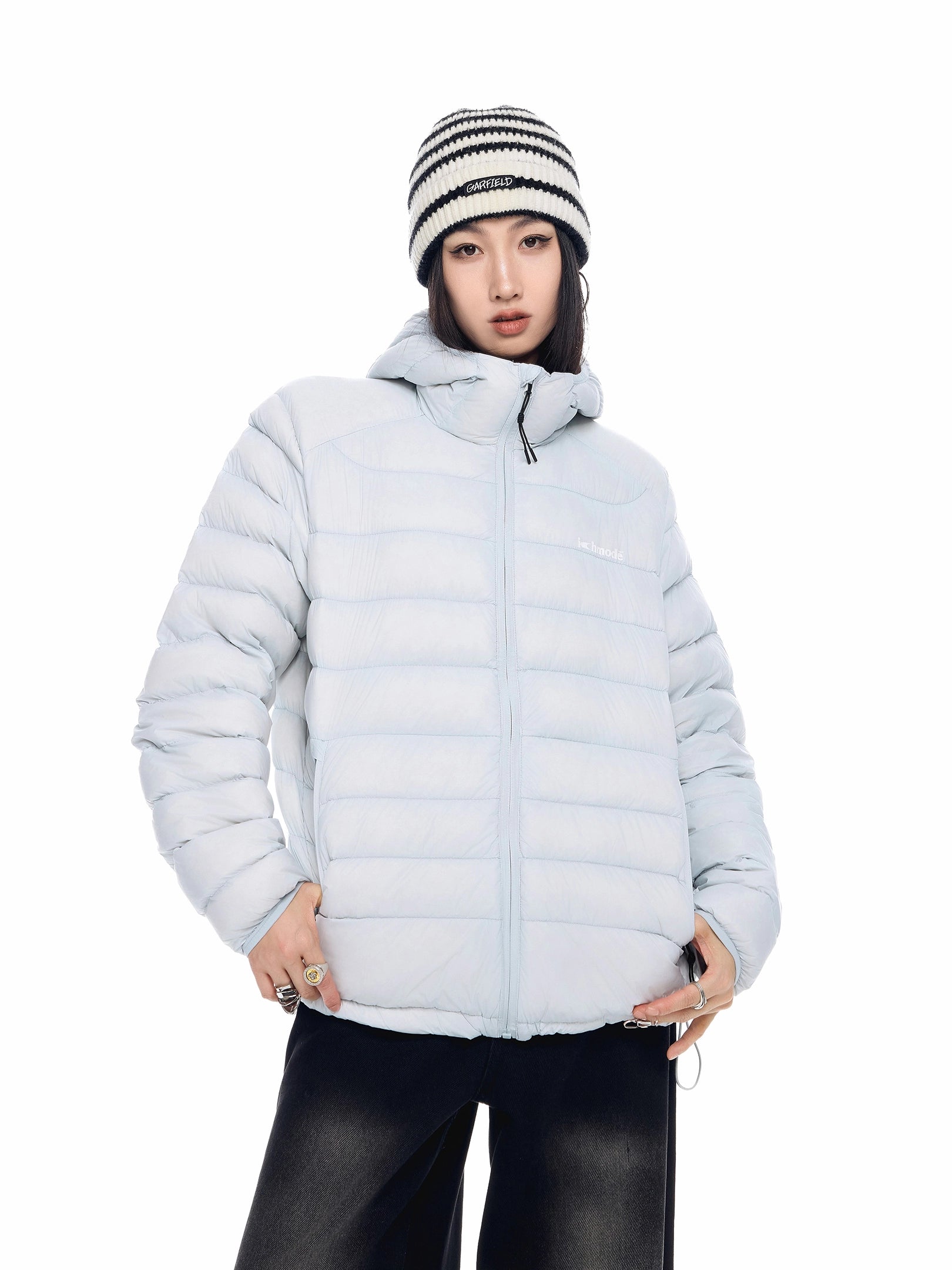 ICH MODE 90白鸭绒美式复古轻薄排骨羽绒服女冬季保暖连帽短外套