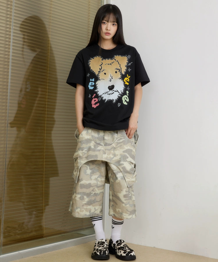 “白雪”｜eeee创意刚毛猎狐梗狗狗短袖宽松彩色字母牙刷绣T恤夏