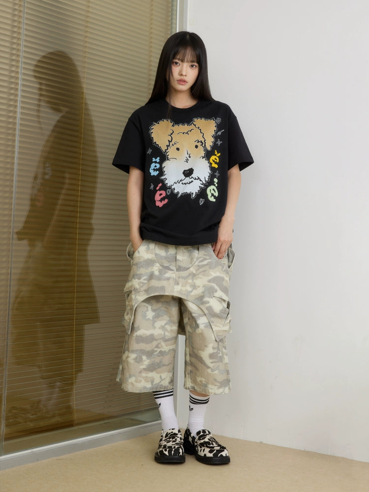 “白雪”｜eeee创意刚毛猎狐梗狗狗短袖宽松彩色字母牙刷绣T恤夏