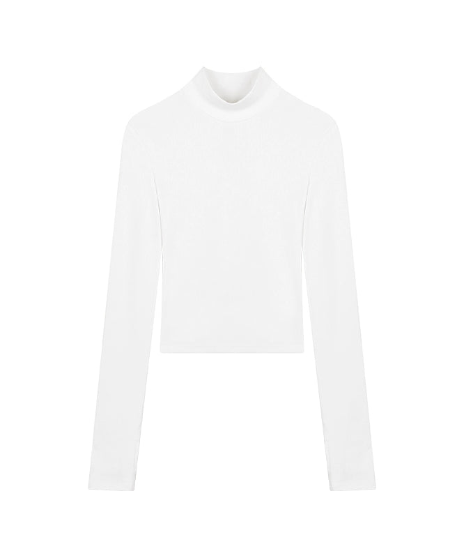 野生zerocircle 白黑灰色长袖t恤女春高领打底衫修身露背针织上衣