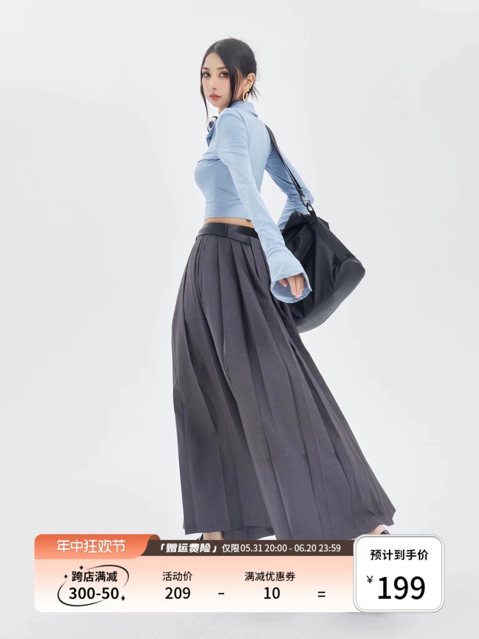 野生zerocircle灰色马面裙春夏季新款显瘦高级感百褶半身中长裙子