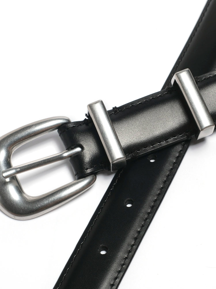 头层牛皮/棕麂皮银扣复古老钱风细款男女腰带TERRAINCOGNITA