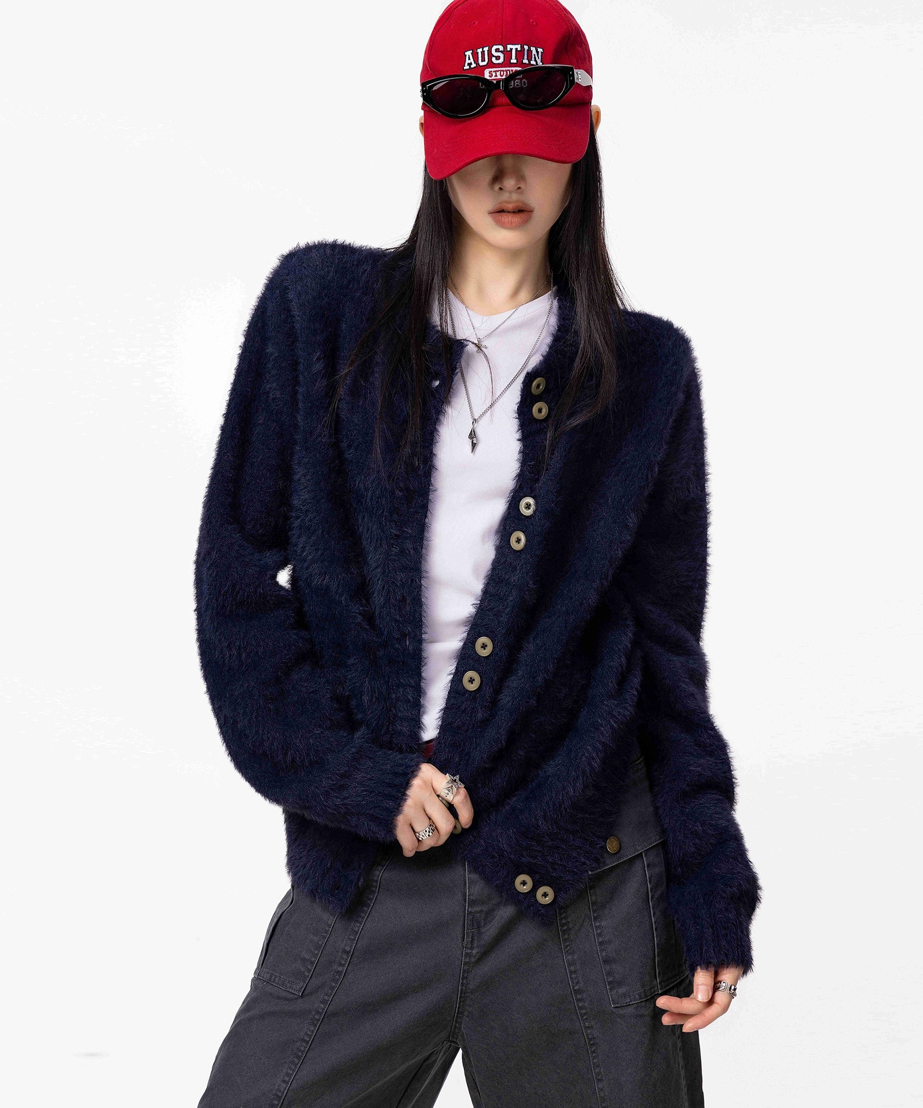 ICH MODE 美式复古毛针织衫女2025新款秋冬外搭毛衣开衫外套上衣