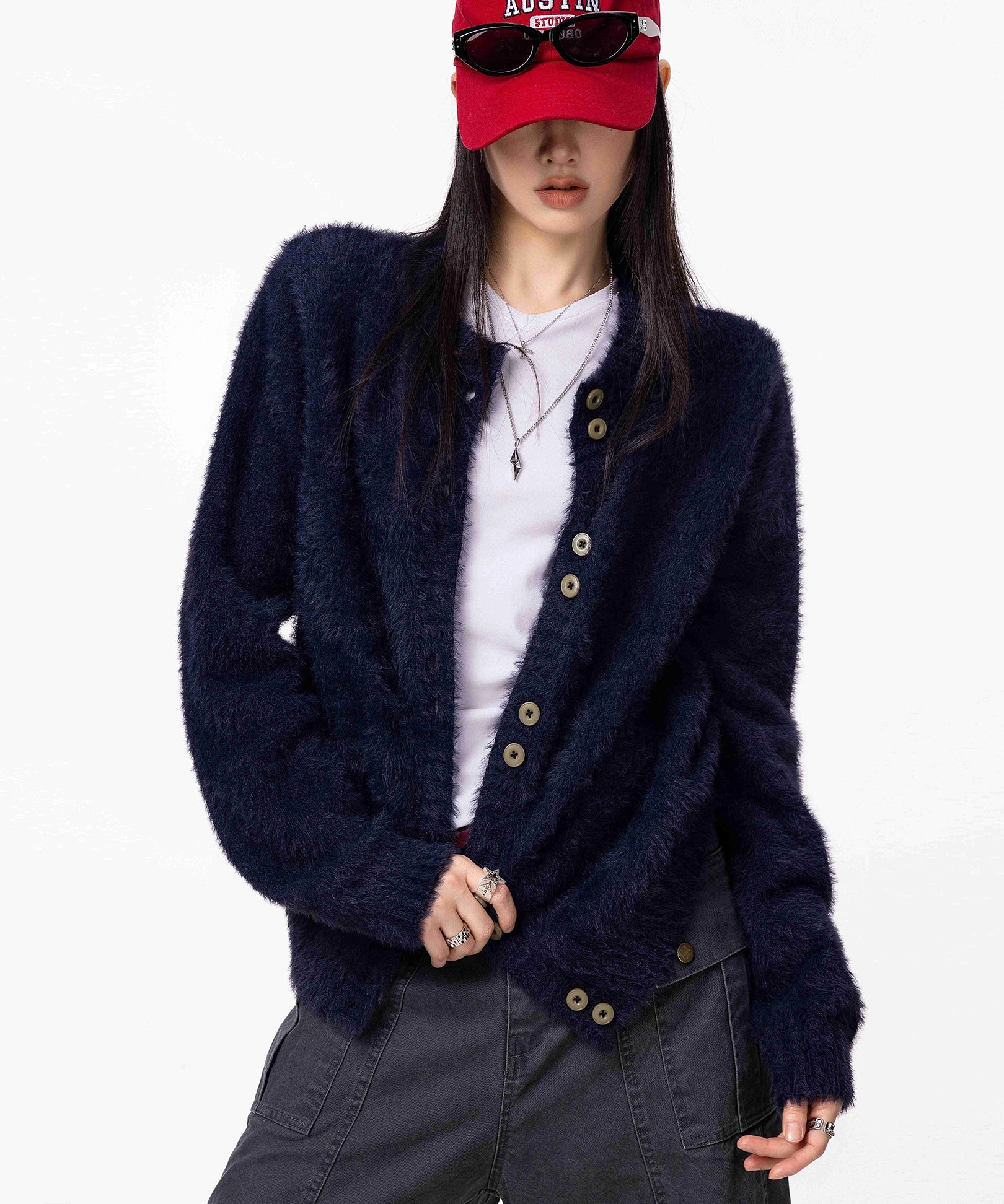 ICH MODE 美式复古毛针织衫女2025新款秋冬外搭毛衣开衫外套上衣