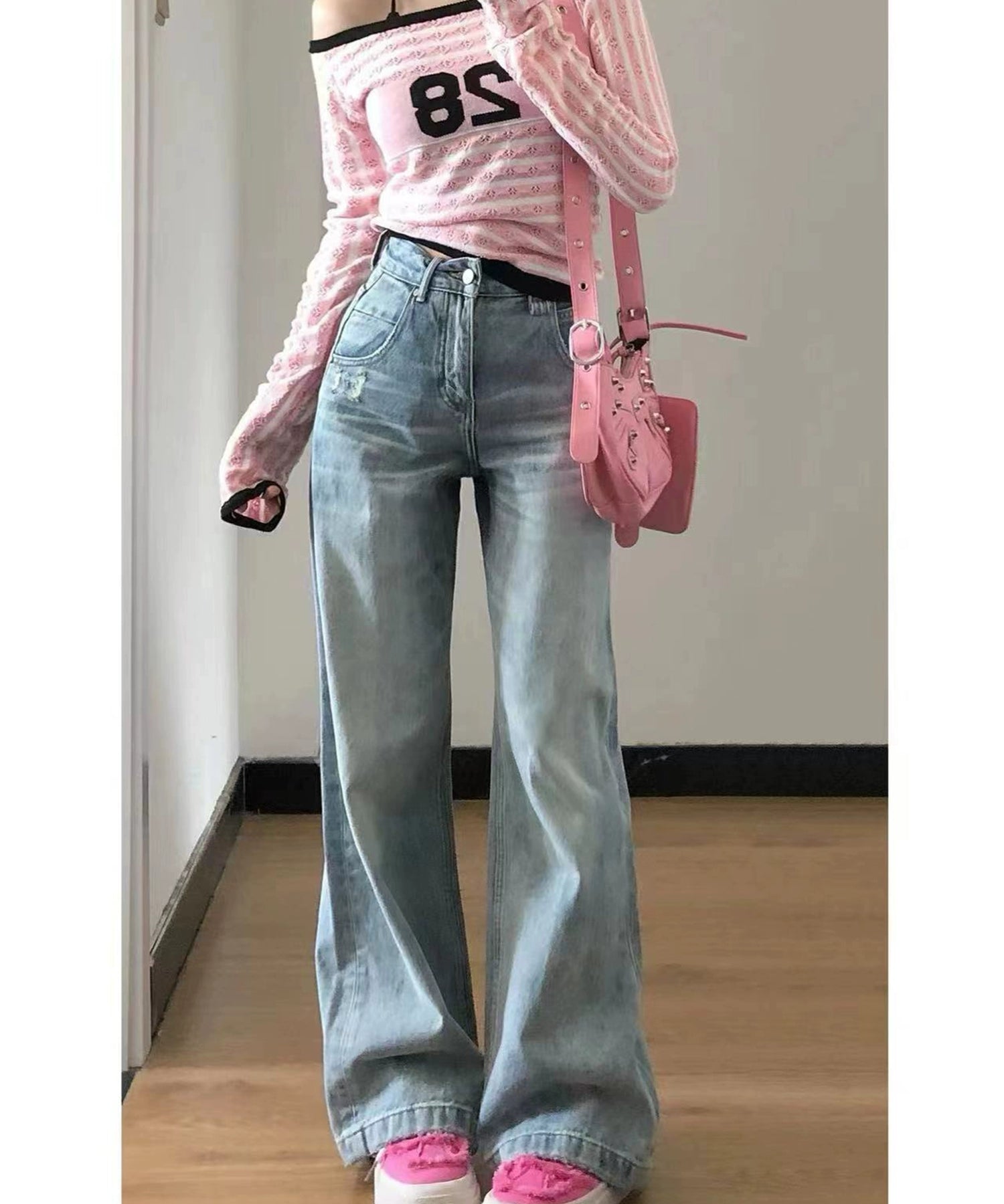 雾蓝复古水洗牛仔裤直筒休闲宽松范丞丞明星同款TERRAINCOGNITA