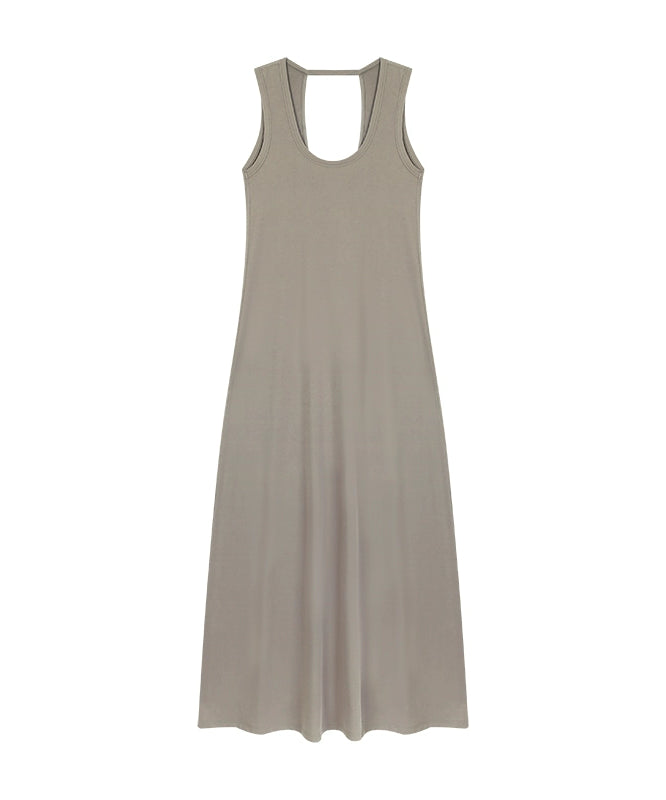 野生zero黑灰色镂空无袖连衣裙女夏季小众设计宽松显瘦背心长裙子