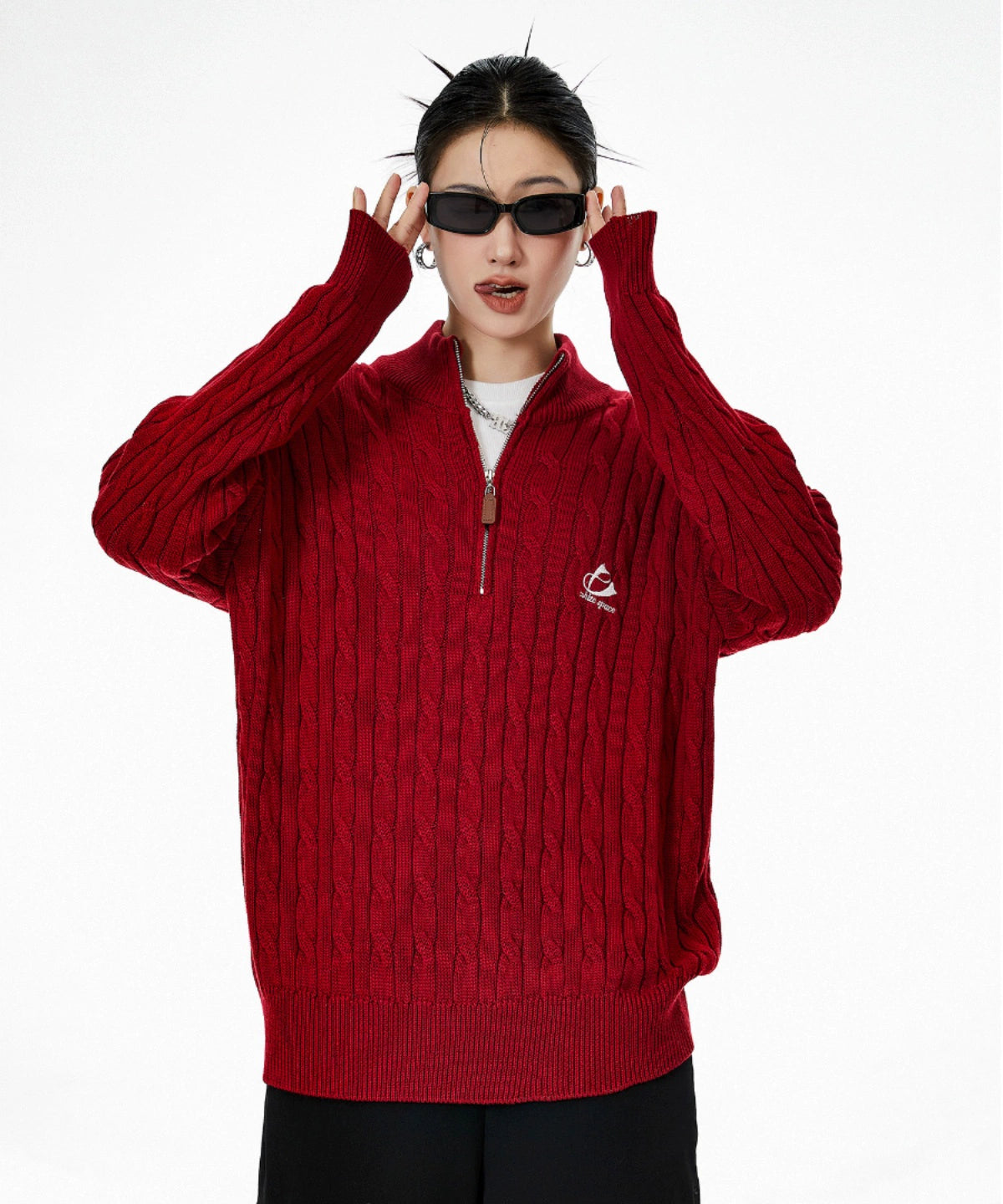 ICH MODE 美式复古半高领毛衣女秋冬季慵懒风软糯针织杉外套新款