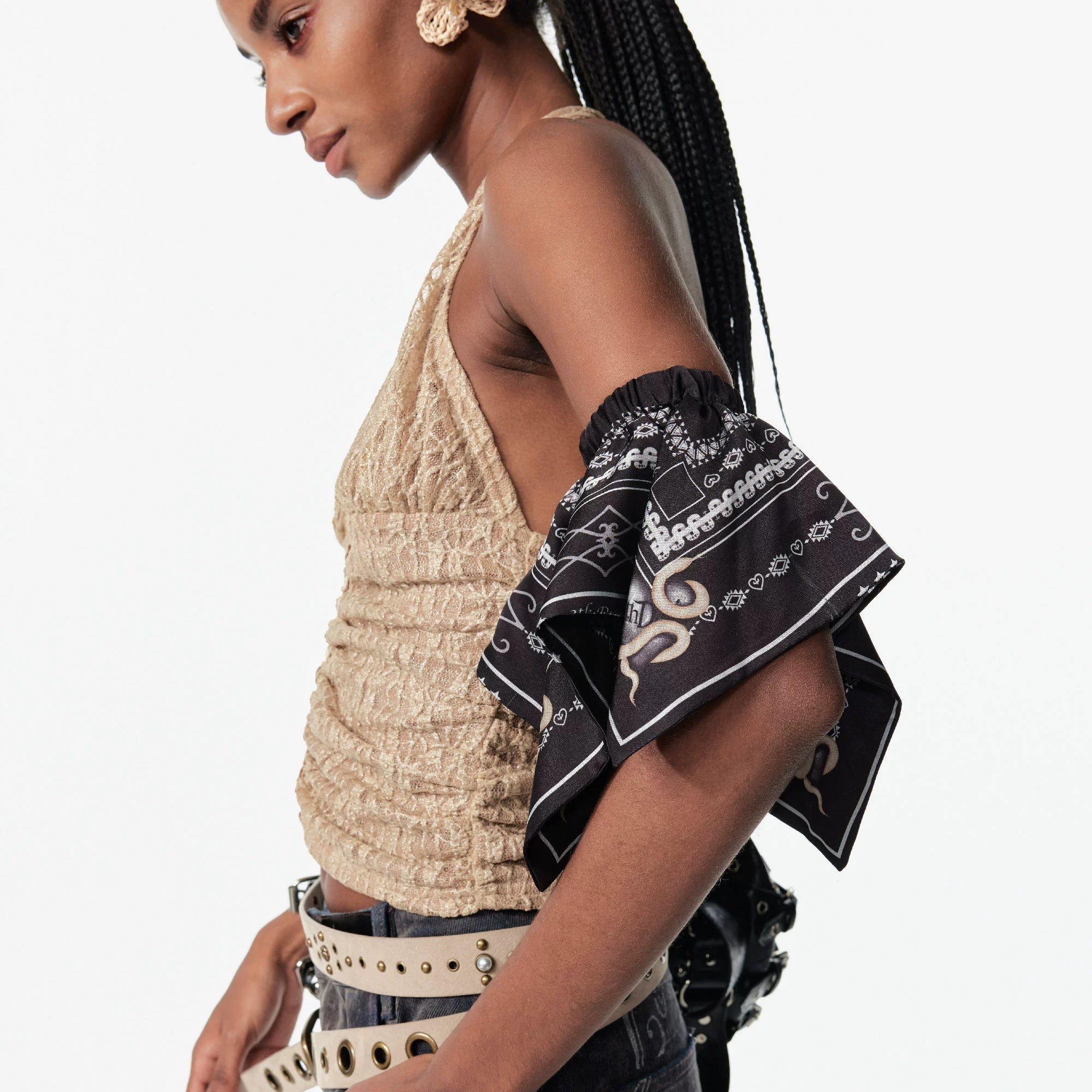 2th Desire复古原创蛇年费尔岛印花图案方巾式发带发圈大肠圈