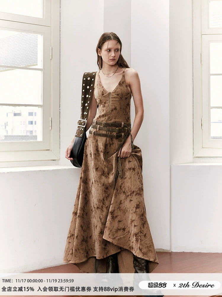 2th Desire原创流浪风复古美拉德丝绒连衣裙女春夏背心吊带长裙