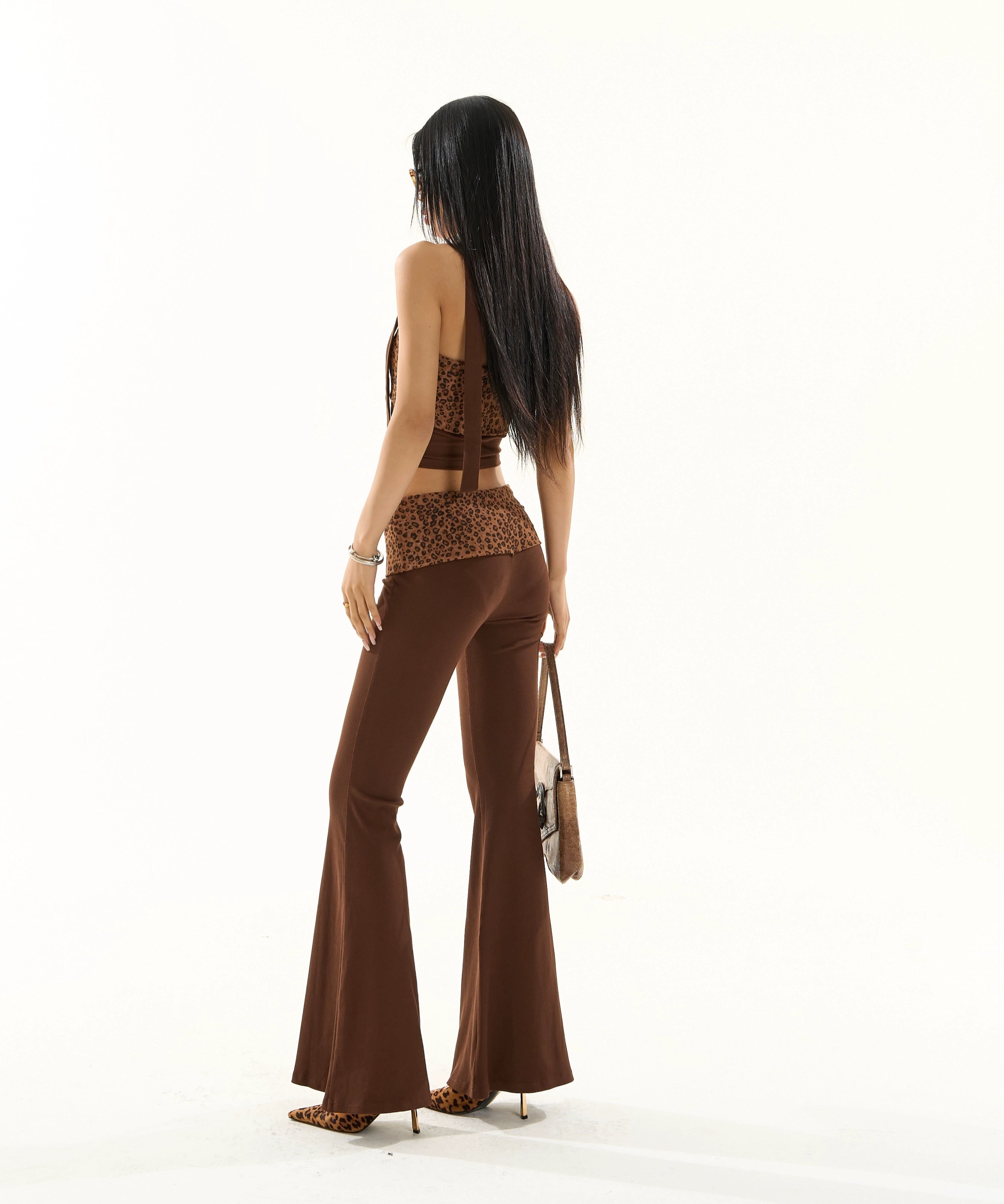 野生zero性感辣妹抹胸上衣外穿显瘦套装女夏豹纹显瘦休闲喇叭裤子