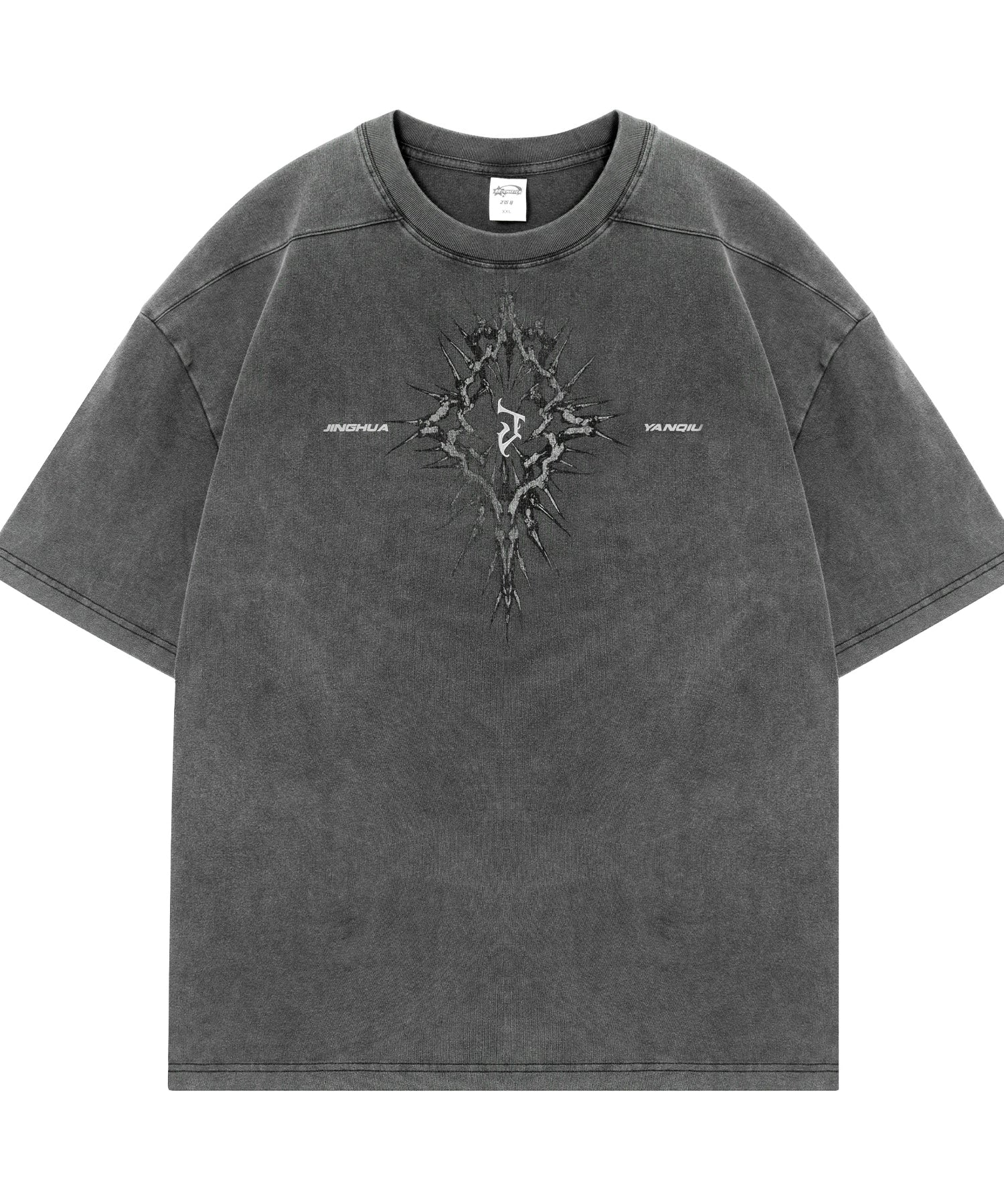 【荆棘系列】JHYQ275g复古水洗做旧圆领短袖t恤男美式宽松潮上衣