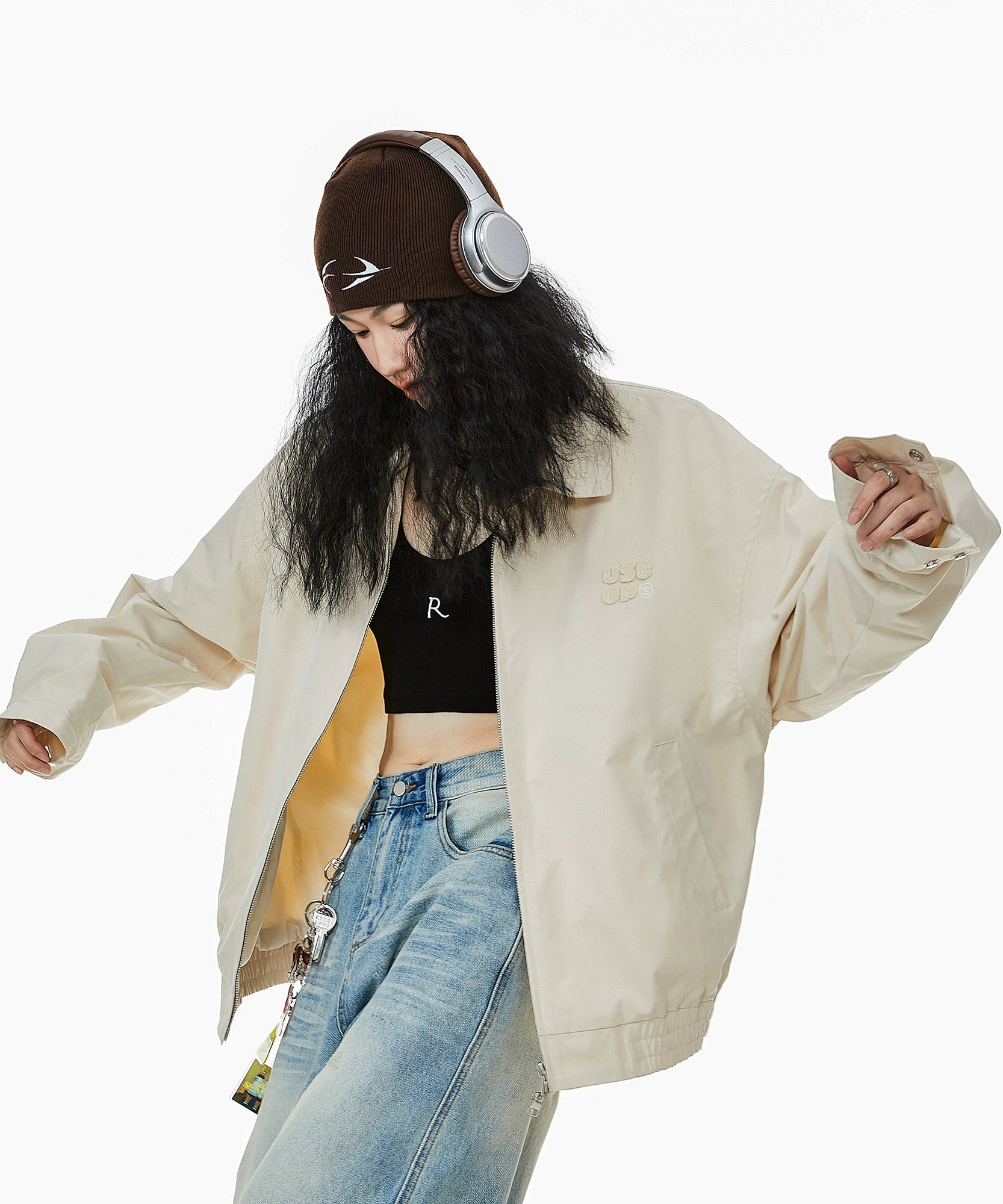 ICH MODE 美式复古拉链外套女2025秋冬新款宽松休闲工装夹克上衣