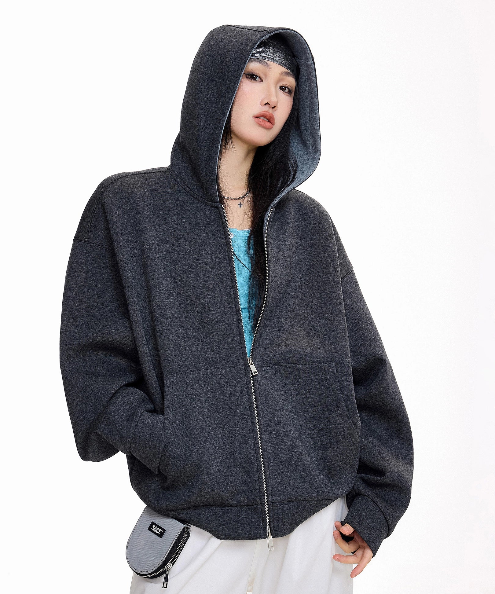 ICH MODE 美式复古开衫卫衣外套女2025新款秋冬宽松撞色连帽上衣