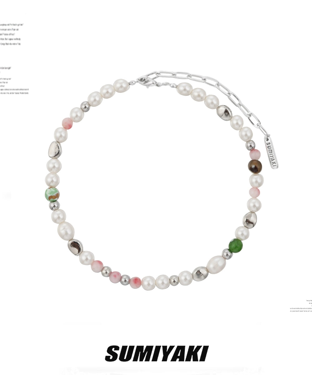 春天这样搭！SUMIYAKI 甜酷风腮红珍珠拼色项链百搭锁骨链
