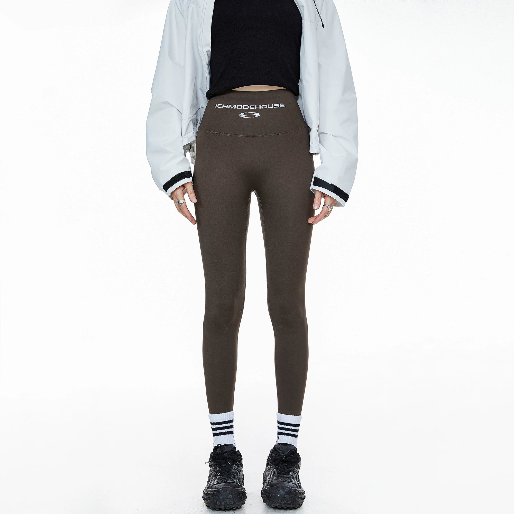 ICH MODE 美式修身打底裤女户外骑行裤复古高腰鲨鱼裤运动瑜伽裤