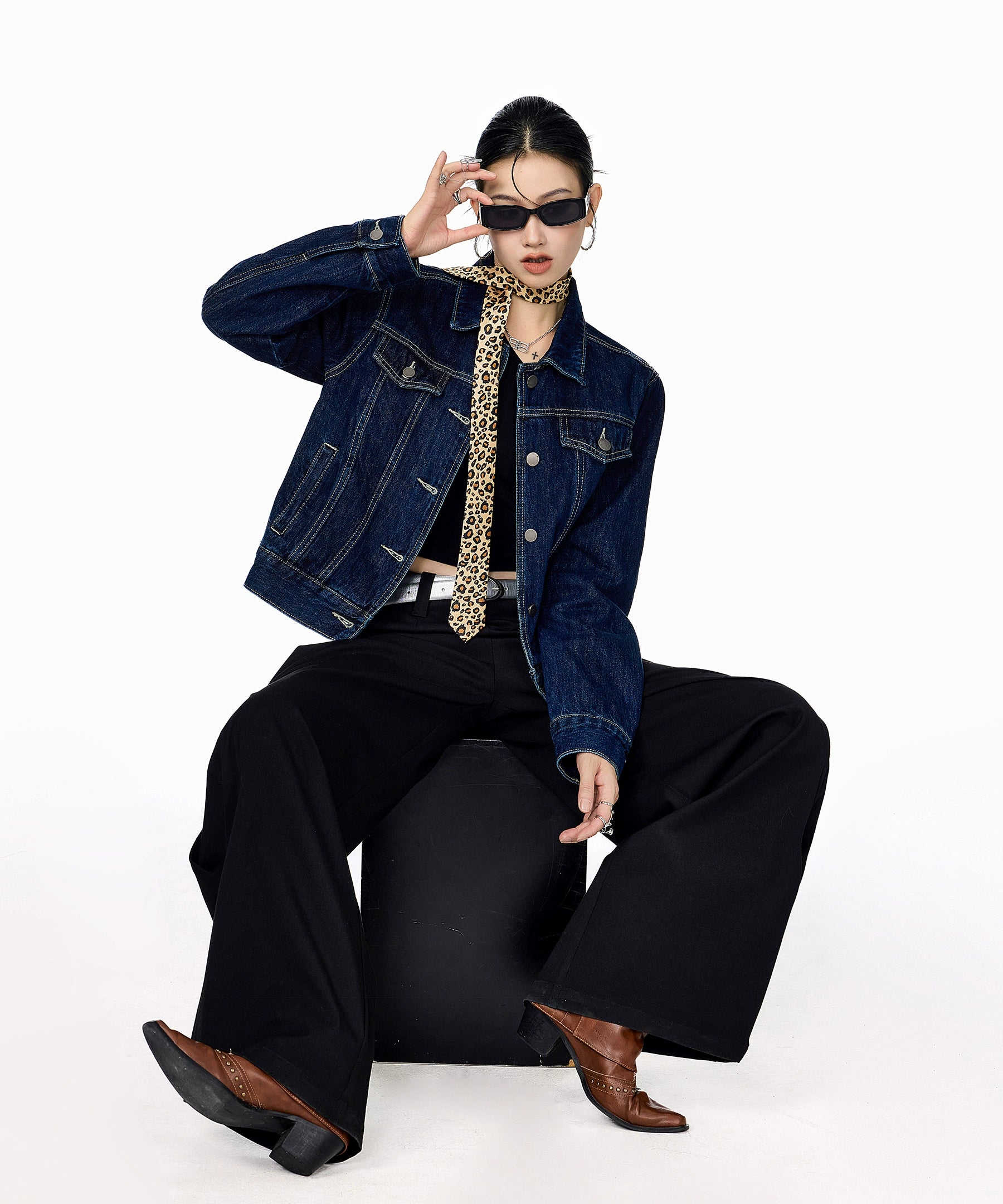 ICH MODE 美式复古做旧牛仔外套女秋冬2025新款短款开衫夹克上衣