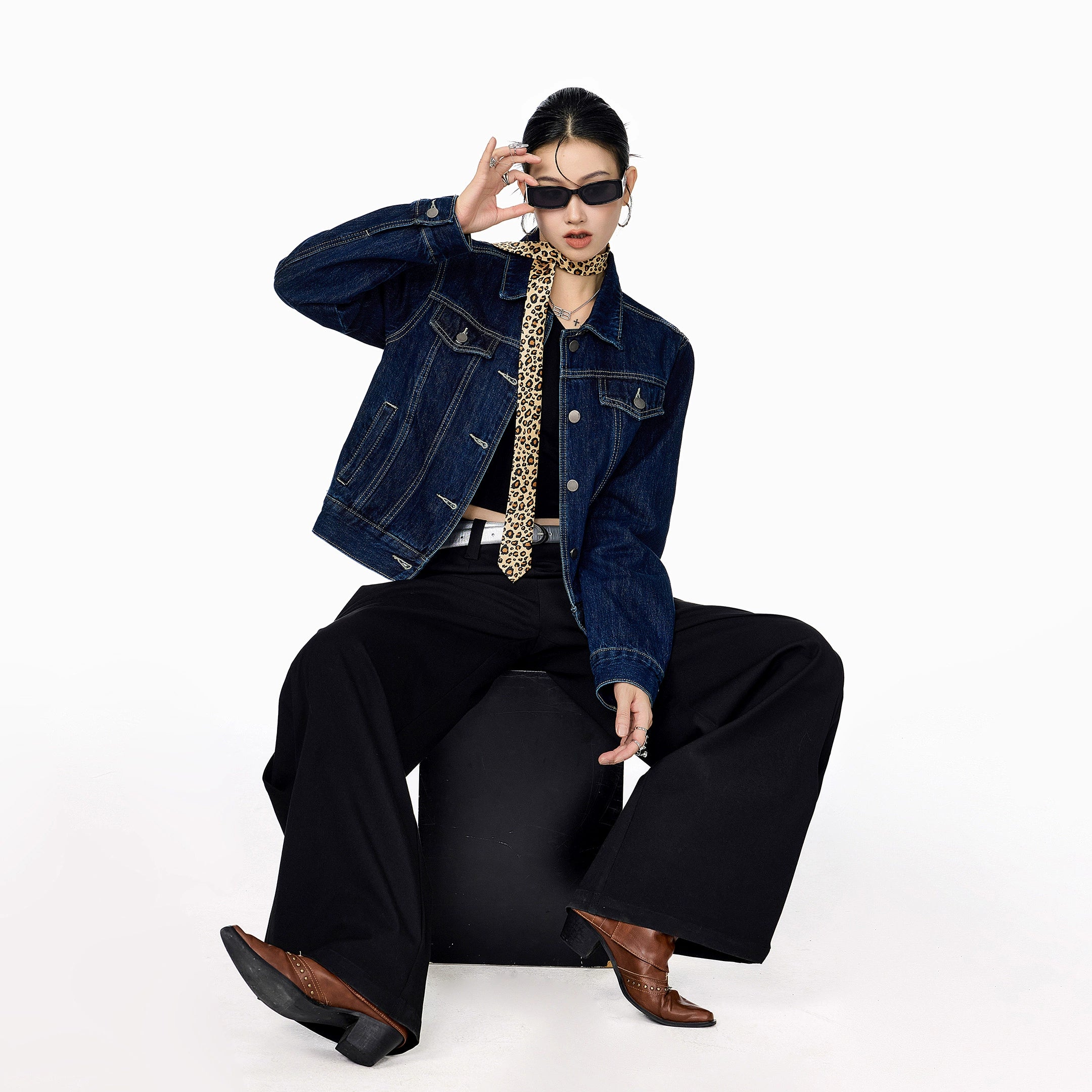 ICH MODE 美式复古做旧牛仔外套女秋冬2025新款短款开衫夹克上衣