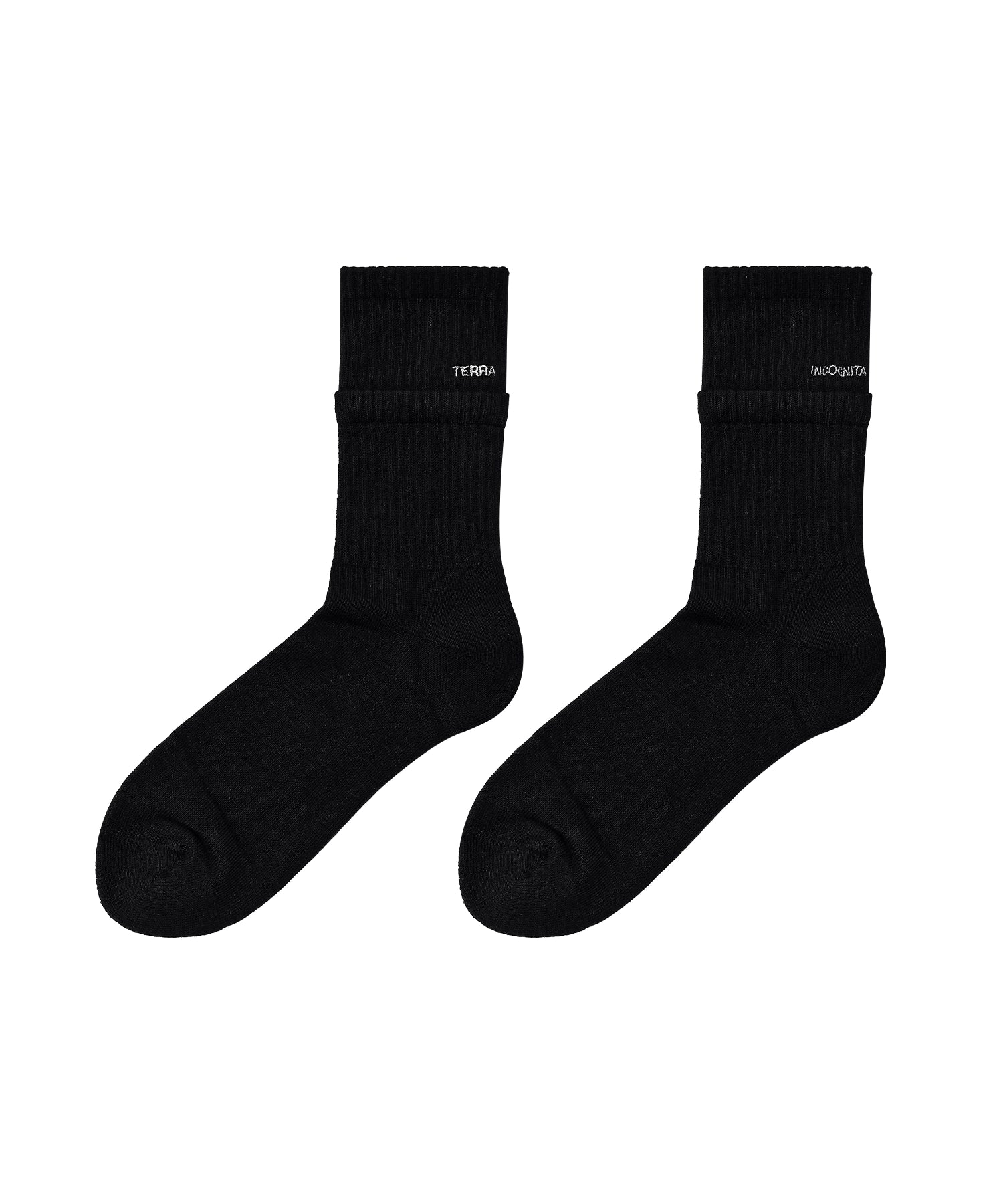 长绒棉吸汗透气黑白双色假两层品牌英文刺绣长袜TERRAINCOGNITA