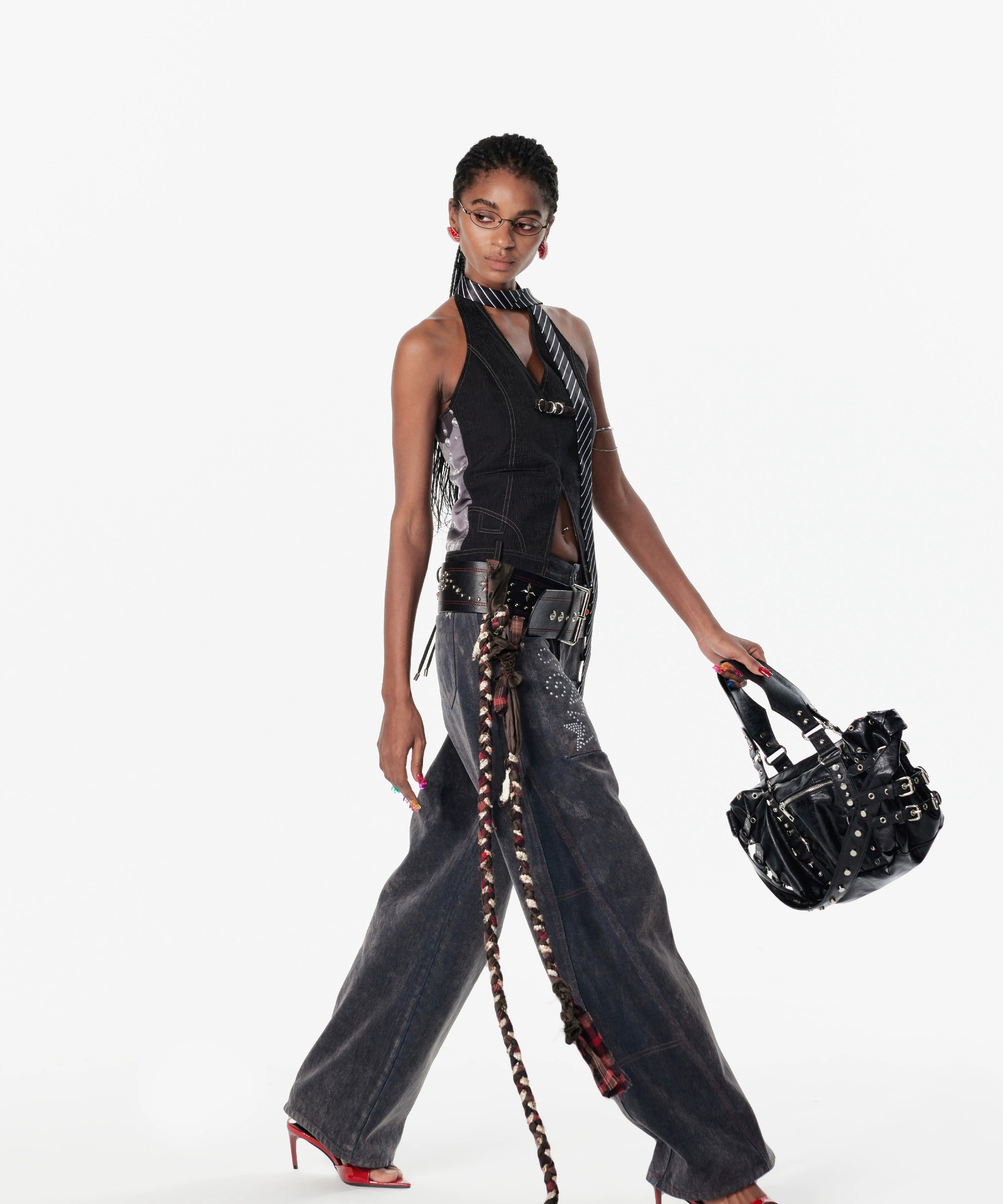 2th Desire印花绑带露背外穿肌理感解构马甲挂脖背心吊带上衣女