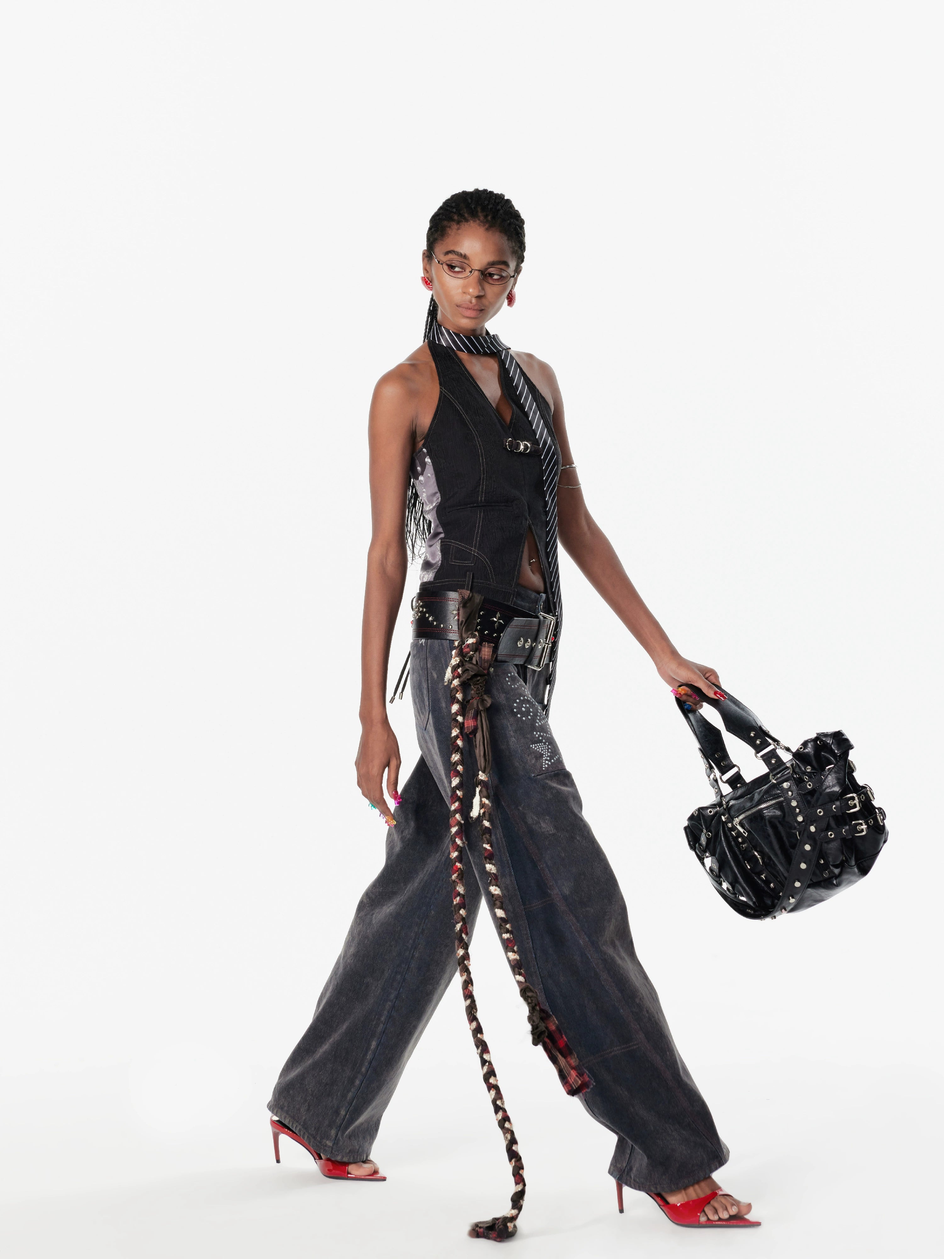 2th Desire印花绑带露背外穿肌理感解构马甲挂脖背心吊带上衣女