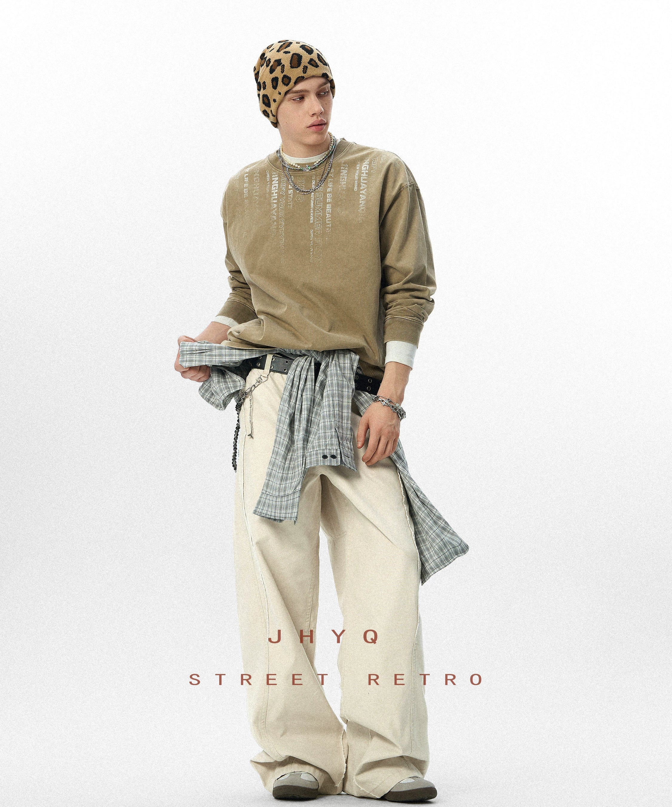 【代码】JHYQ秋季新款320G重磅美式水洗长袖T恤男士圆领休闲卫衣