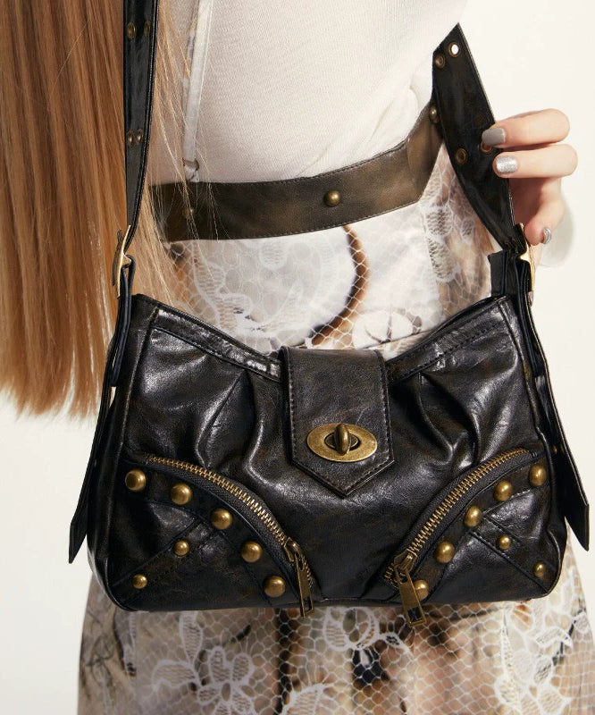 2th Desire原创辣妹黑色托特包棕色腋下包复古y2k包包皮包斜挎包